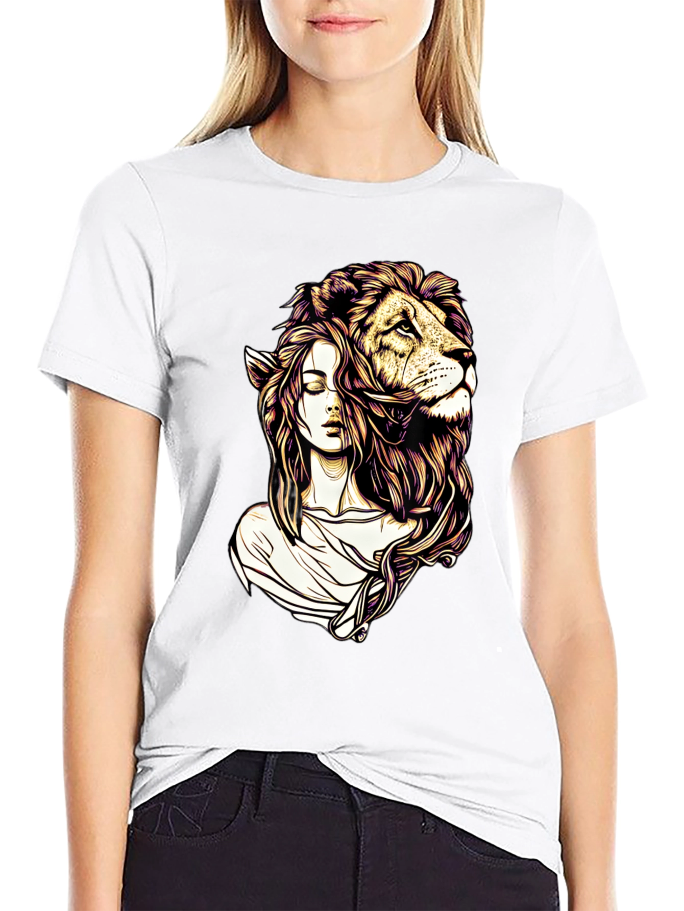 Lion Woman Graphic Tee - Stylish Black T-Shirt