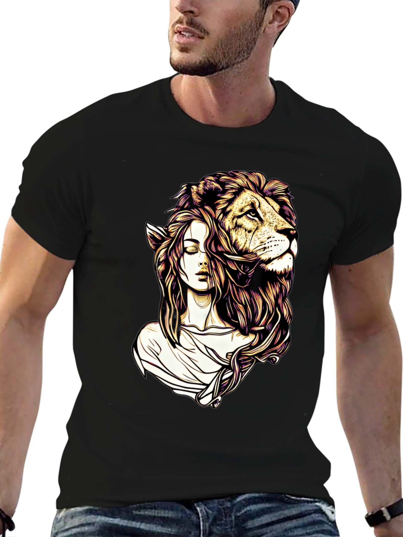 Lion Woman Graphic Tee - Stylish Black T-Shirt