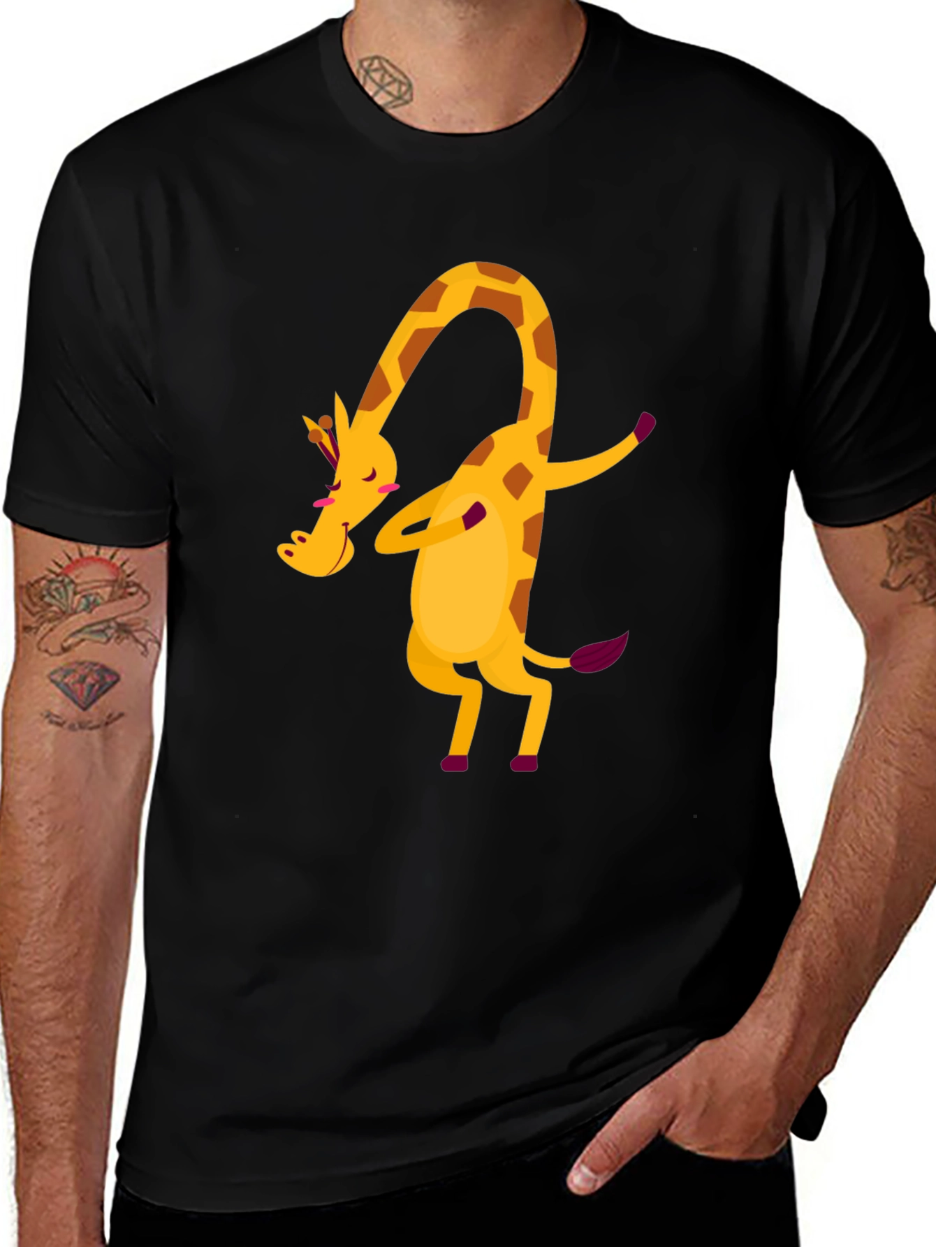 Dabbing Giraffe Graphic Tee - Fun Black T-Shirt