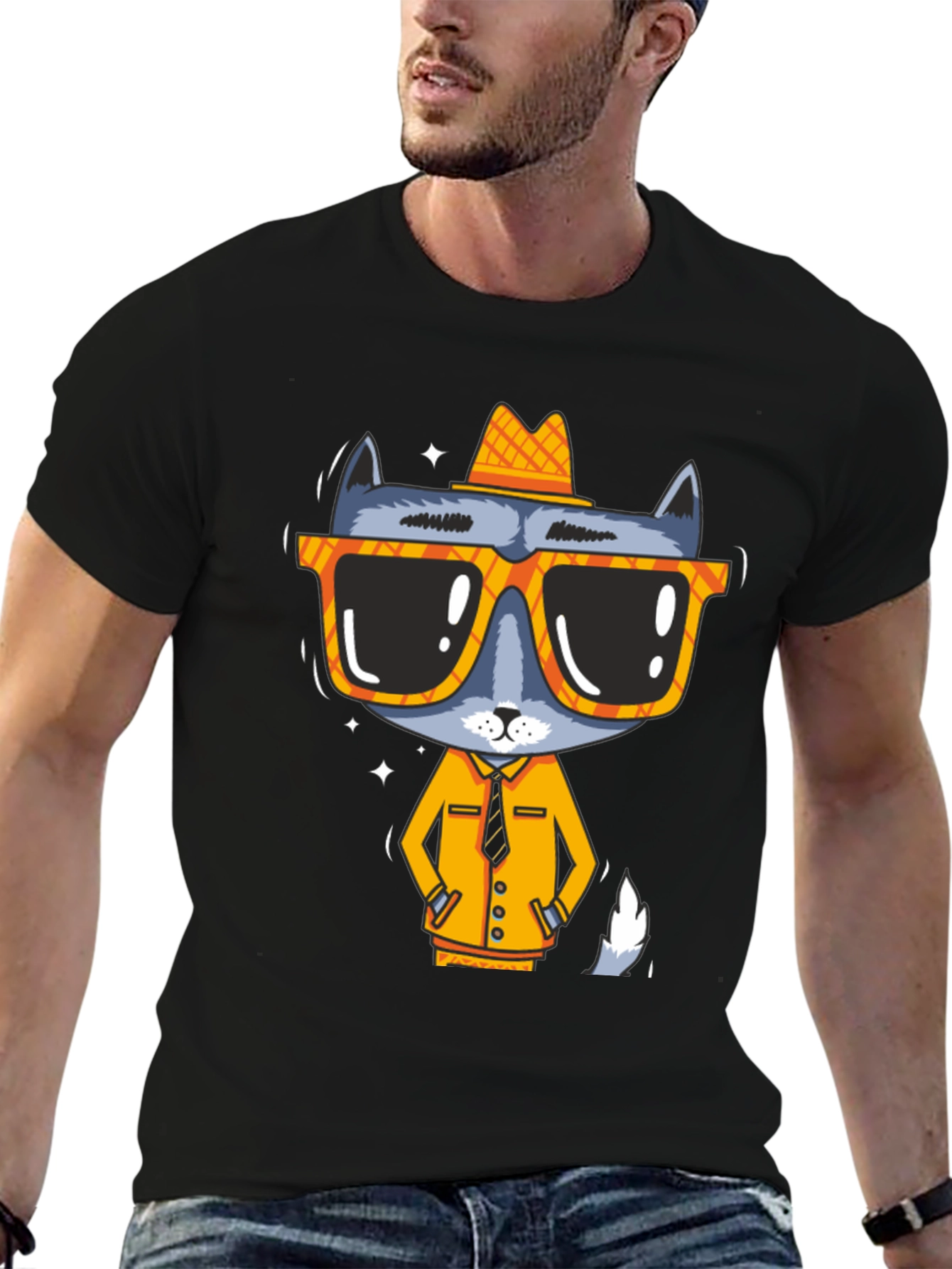 Cool Cat in Shades Mens Black Graphic Tee