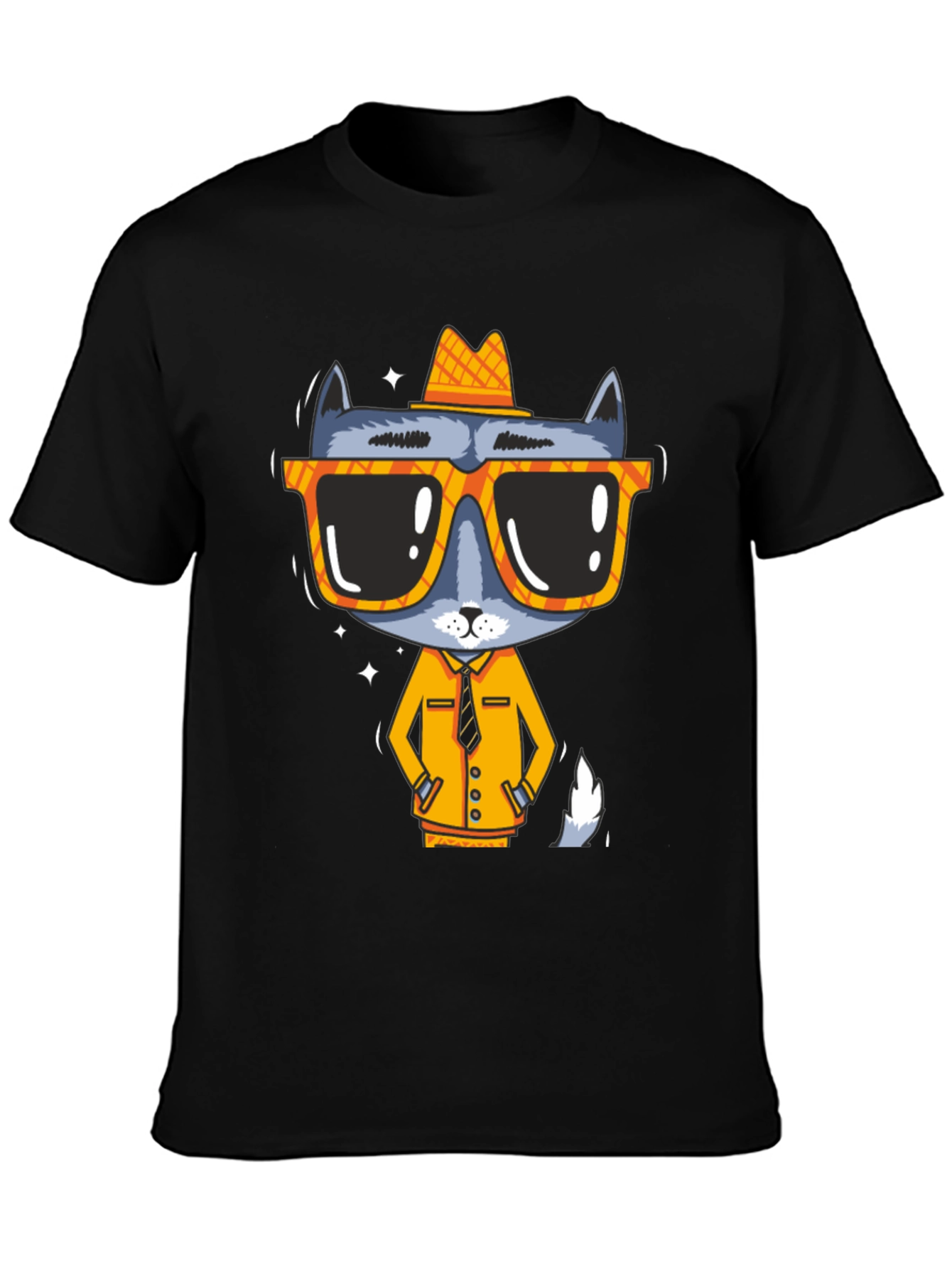Cool Cat in Shades Mens Black Graphic Tee
