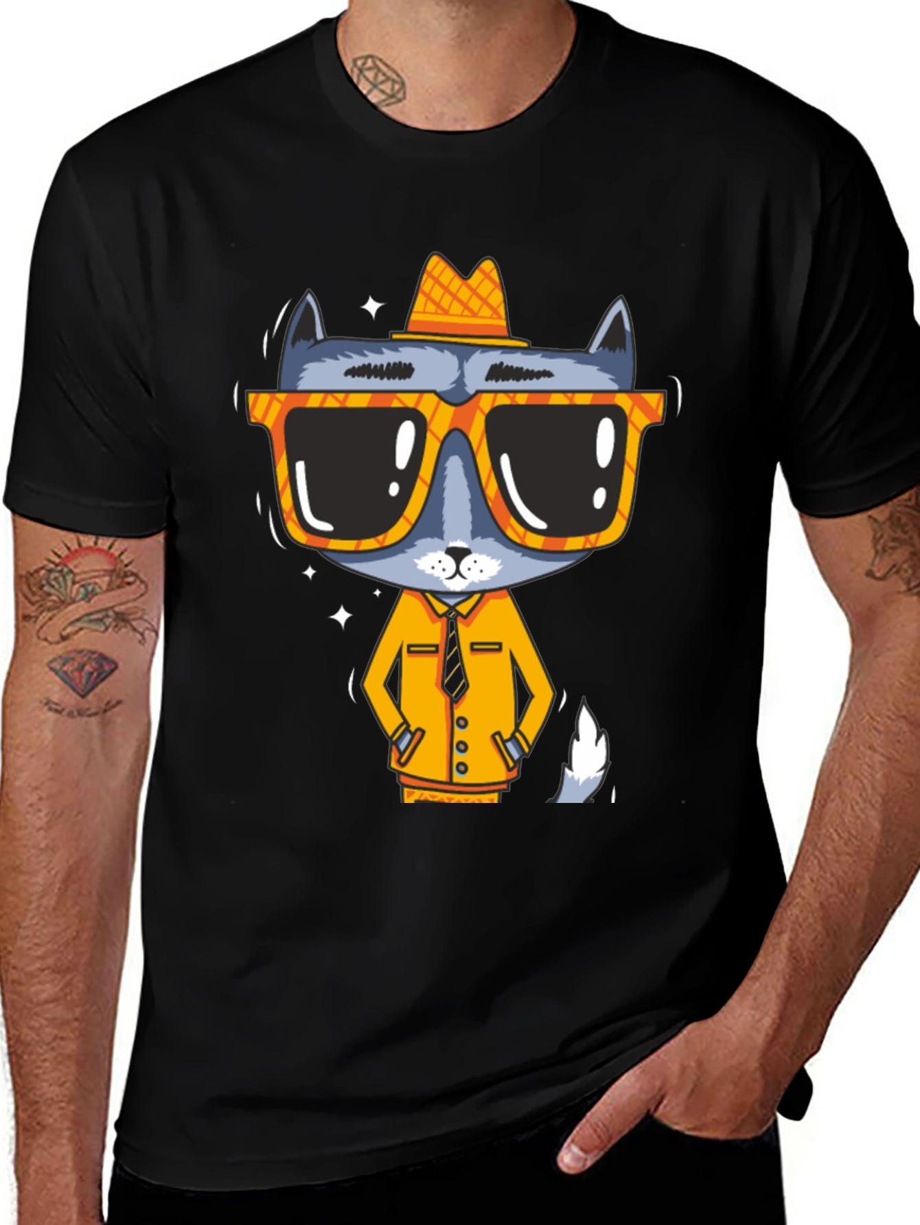 Cool Cat in Shades Mens Black Graphic Tee
