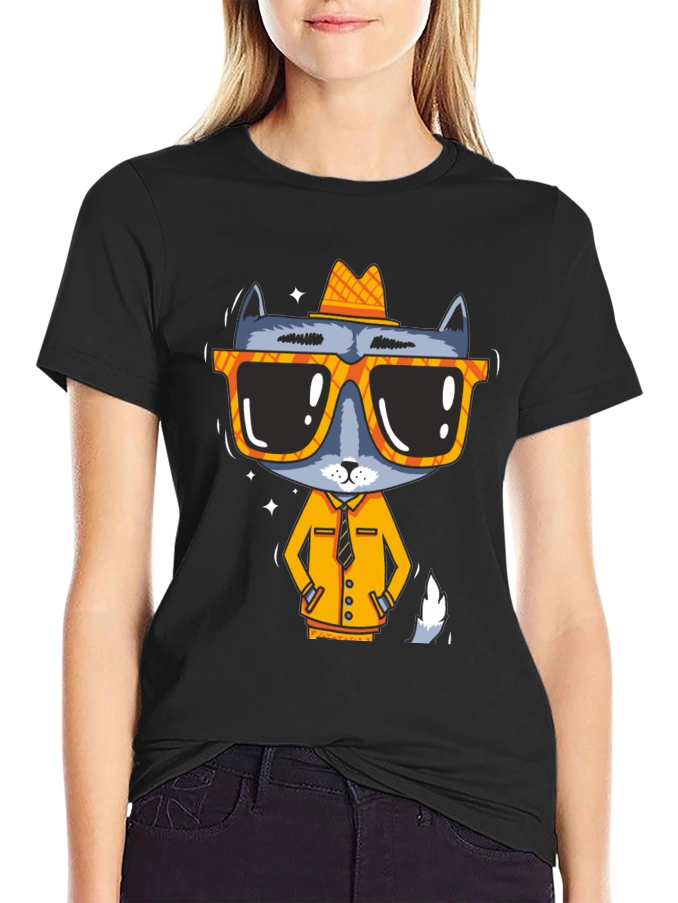 Cool Cat in Shades Mens Black Graphic Tee