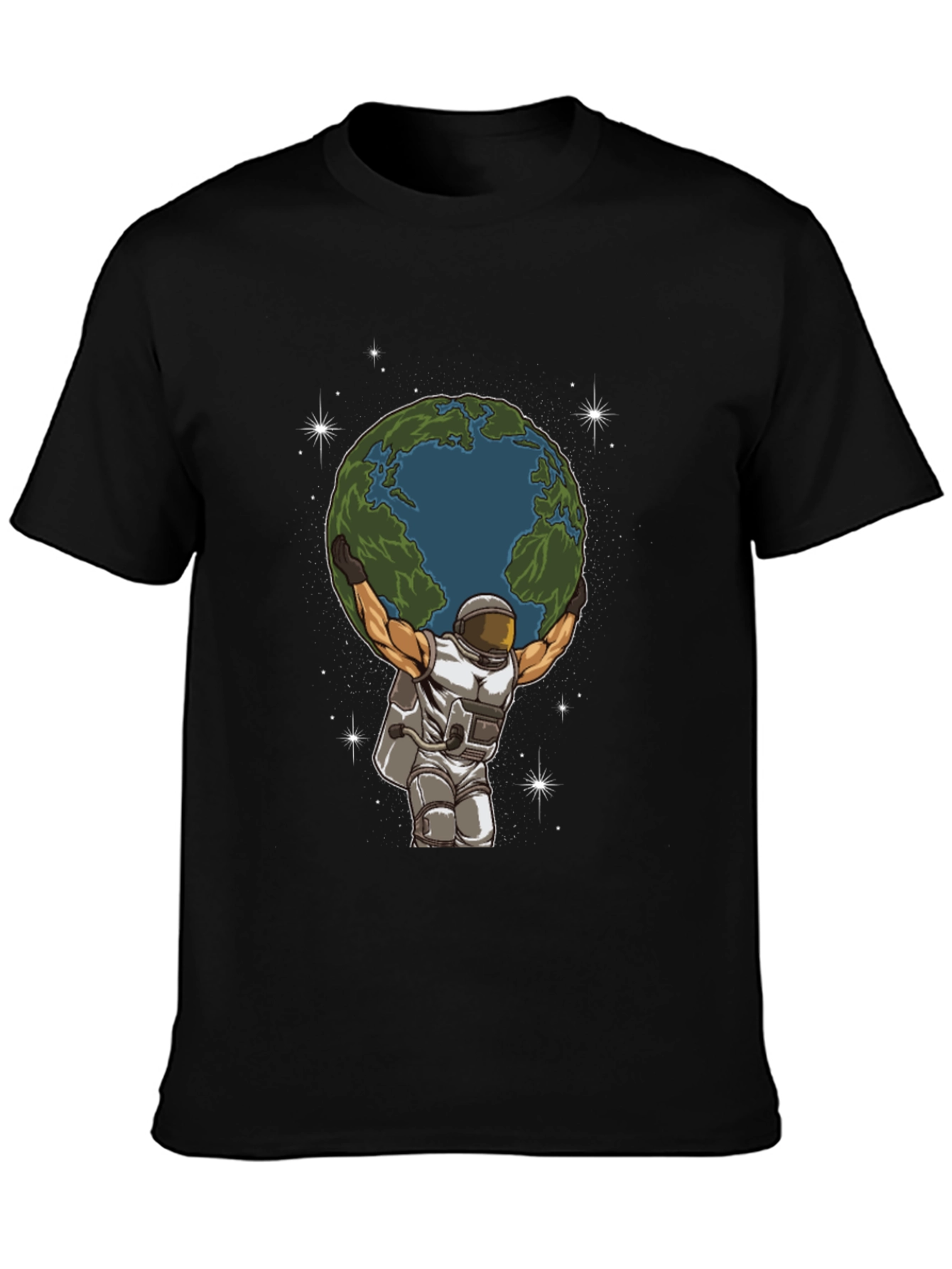 Astronaut Earth Lift Graphic Tee - Black Cotton T-Shirt