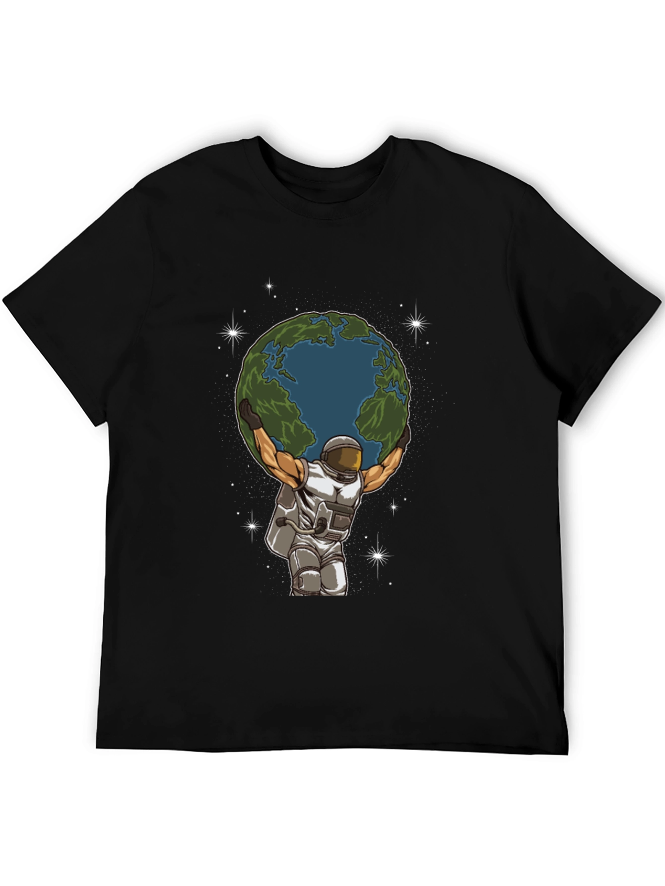 Astronaut Earth Lift Graphic Tee - Black Cotton T-Shirt