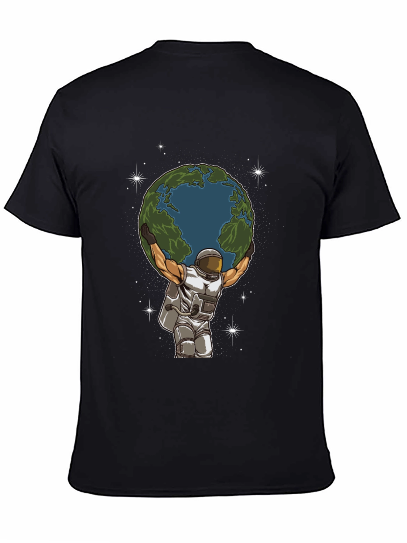 Astronaut Earth Lift Graphic Tee - Black Cotton T-Shirt