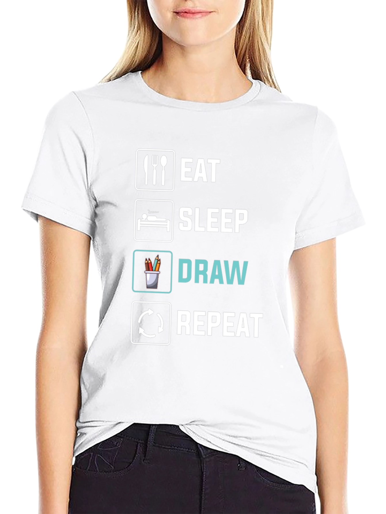 Eat Sleep Draw Repeat Black Graphic T-Shirt