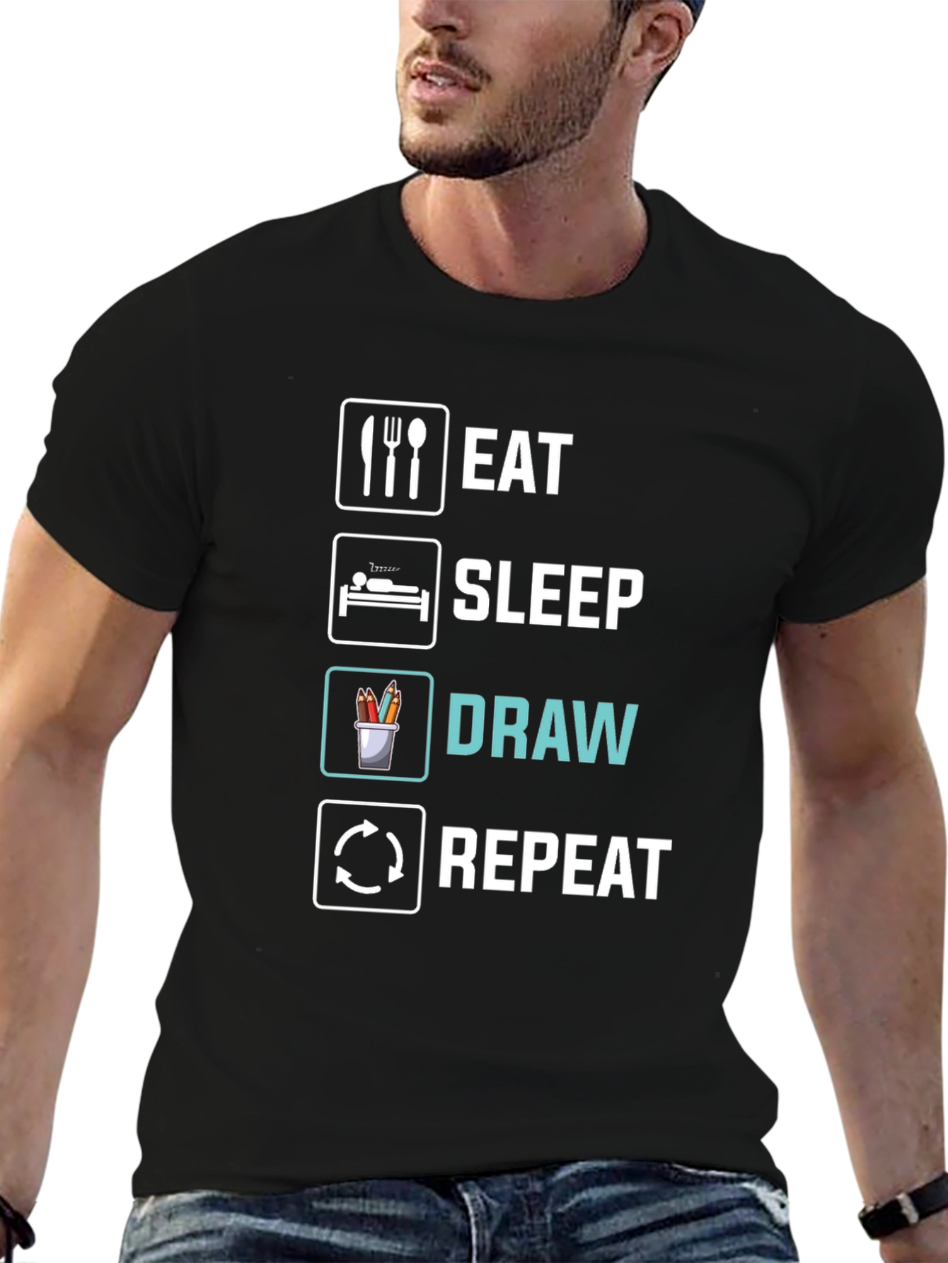 Eat Sleep Draw Repeat Black Graphic T-Shirt
