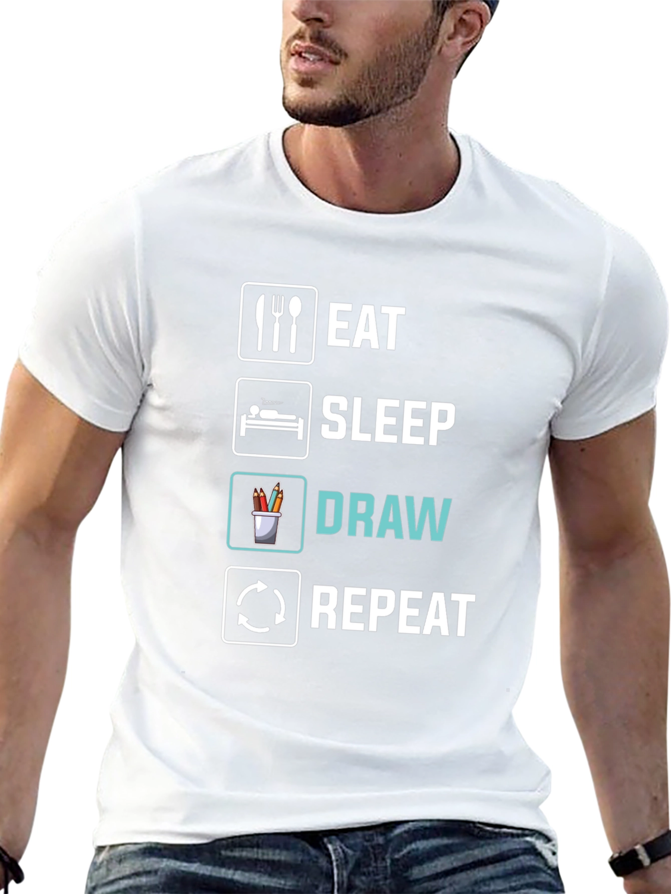 Eat Sleep Draw Repeat Black Graphic T-Shirt