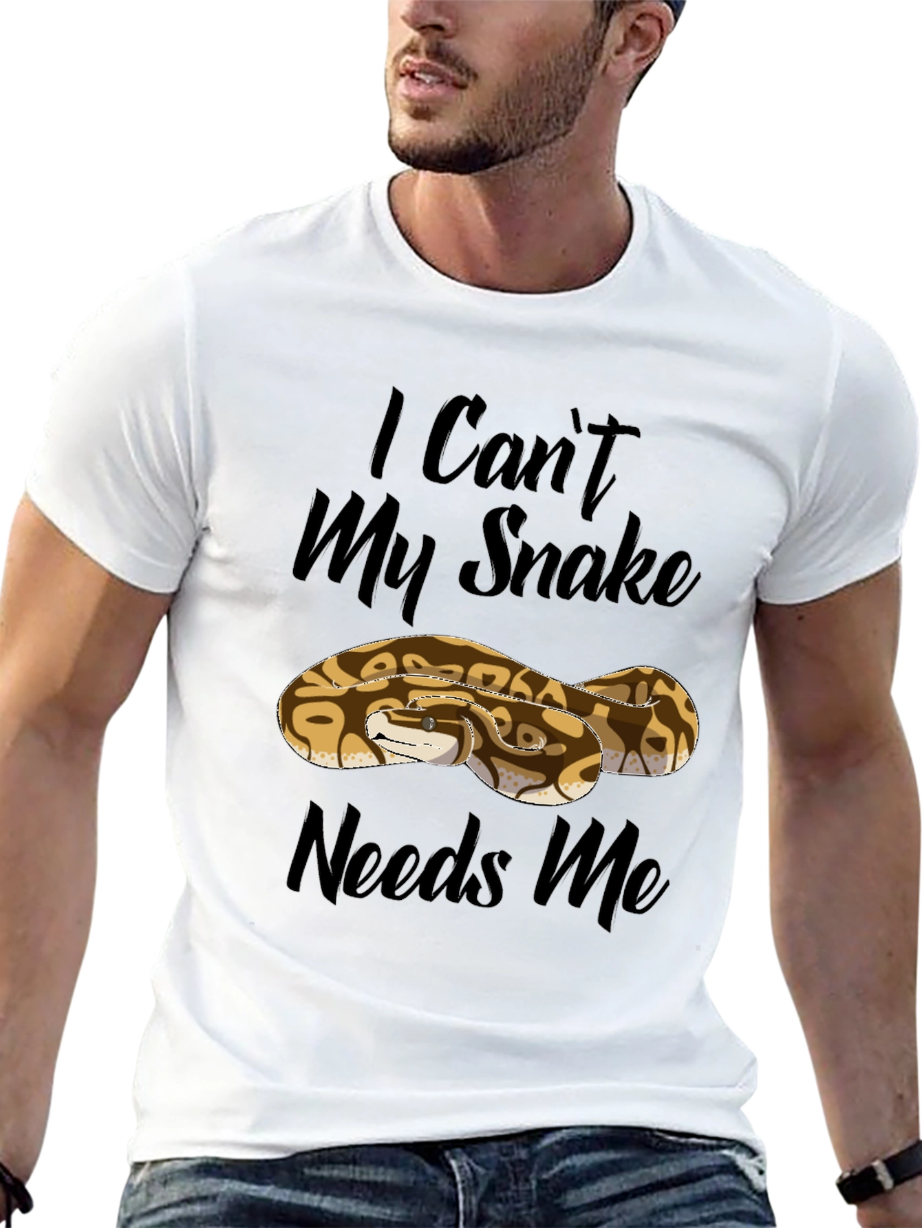 I Cant My Snake Needs Me Black T-Shirt