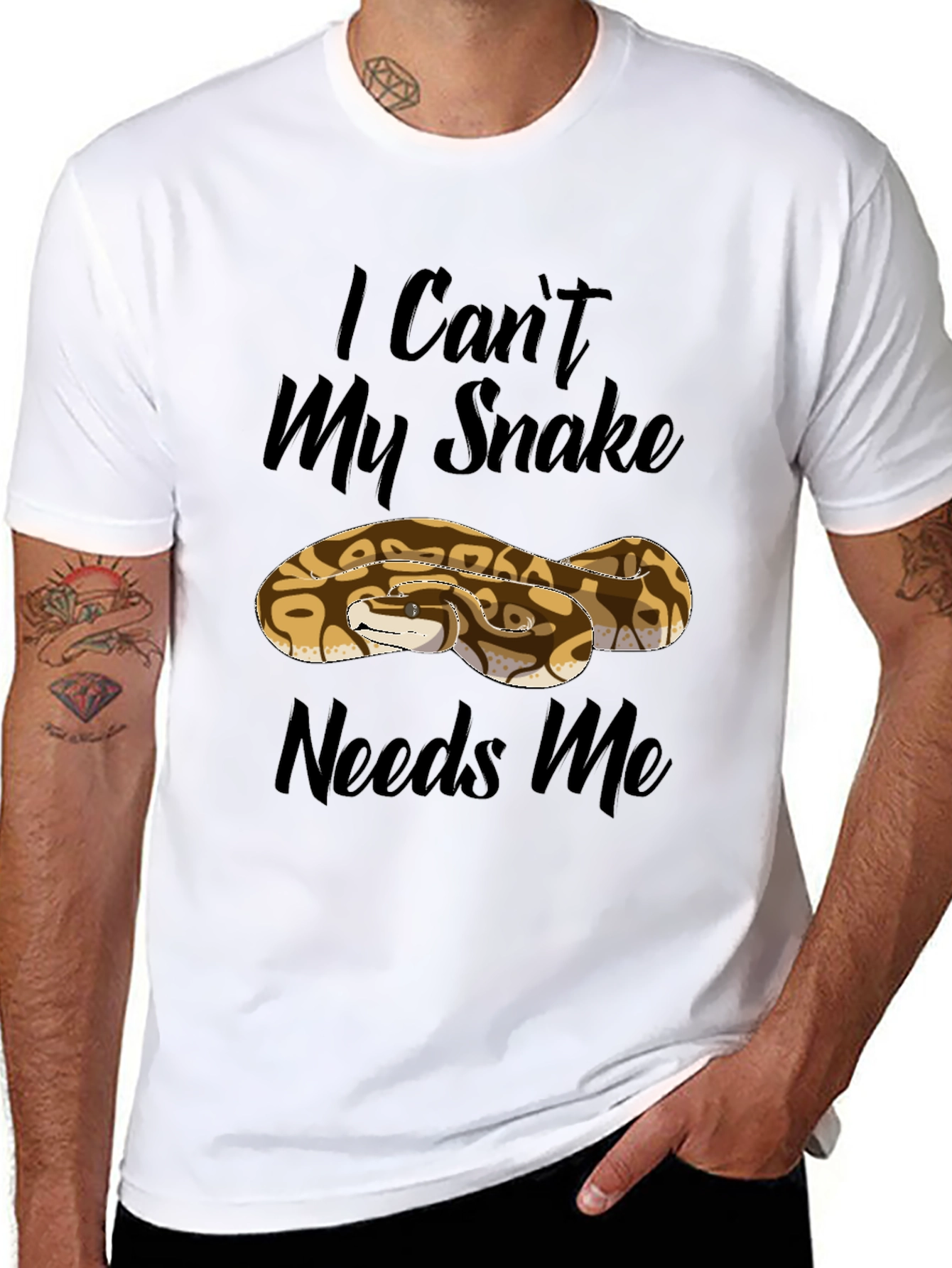 I Cant My Snake Needs Me Black T-Shirt