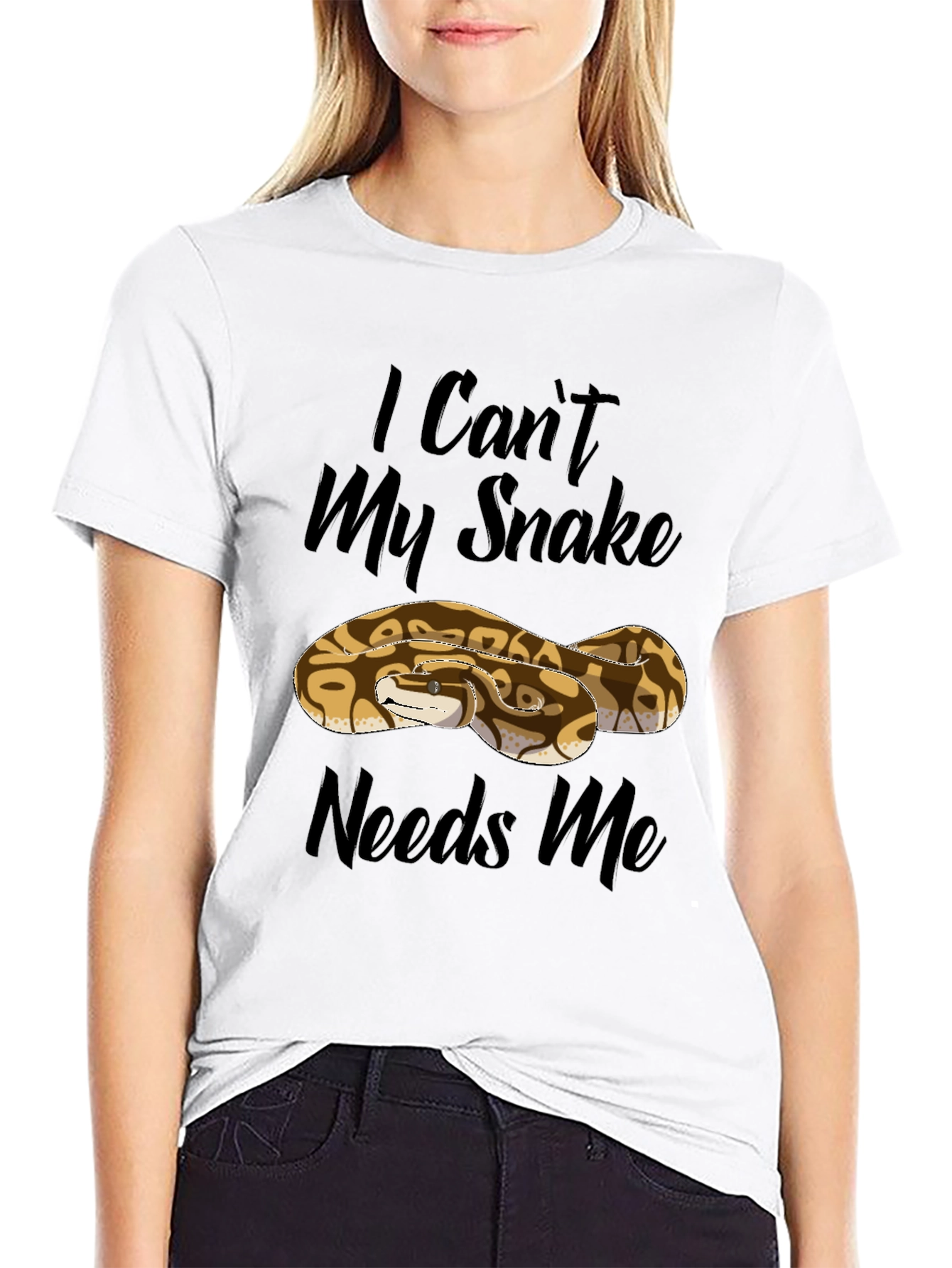 I Cant My Snake Needs Me Black T-Shirt