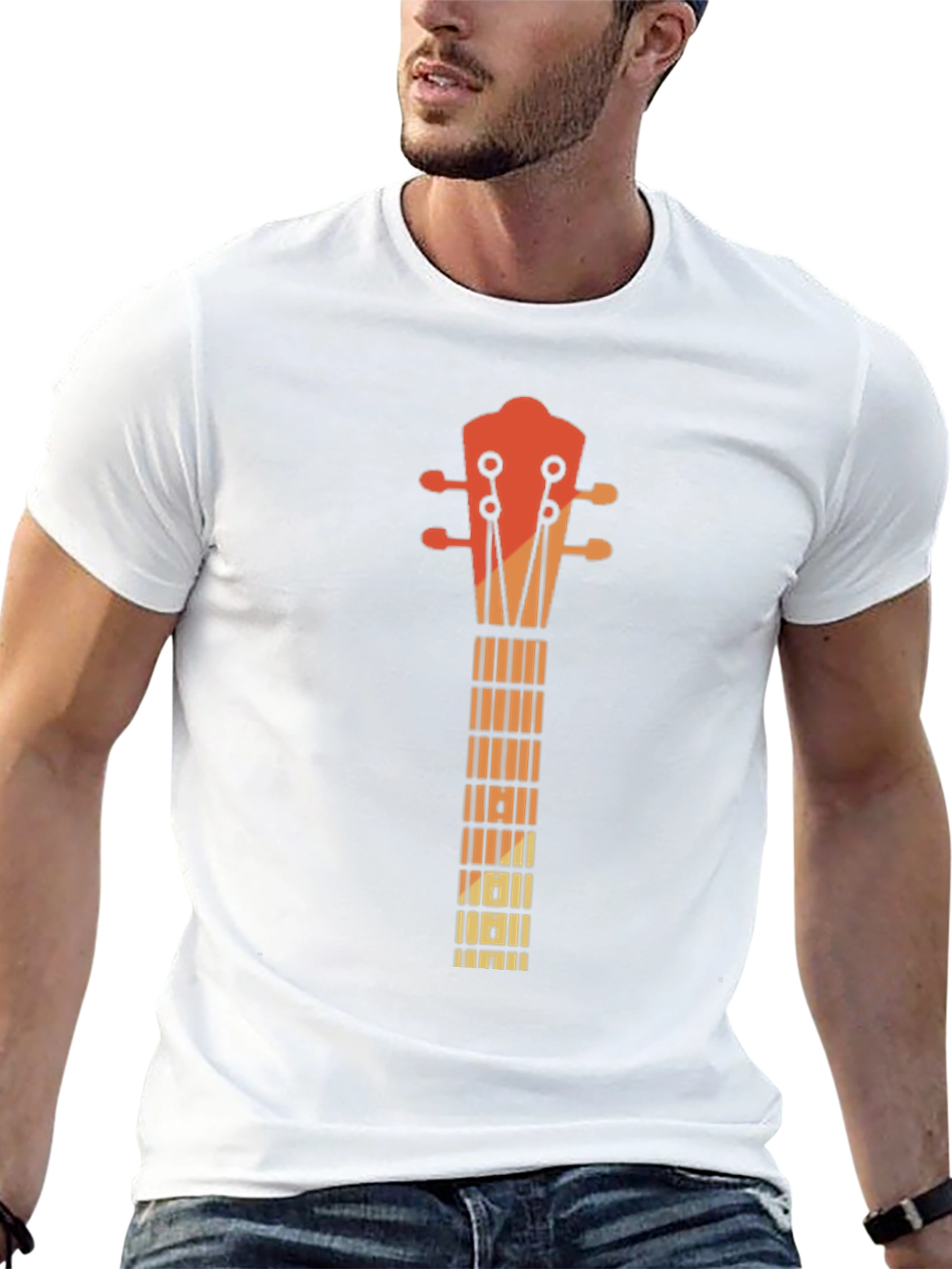 Retro Guitar Neck Graphic Tee - Music Lovers T-Shirt