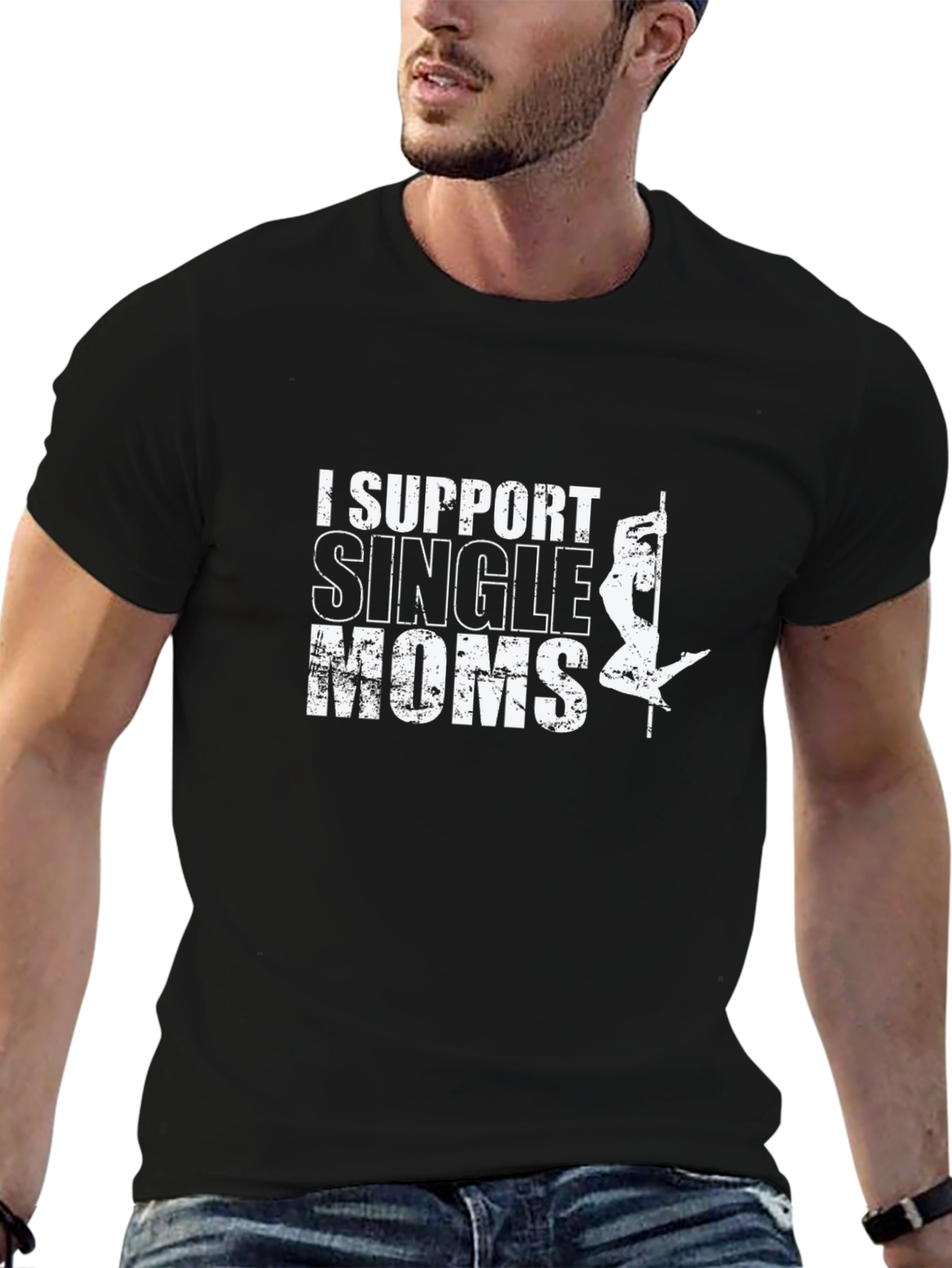 I Support Single Moms Black Graphic Tee