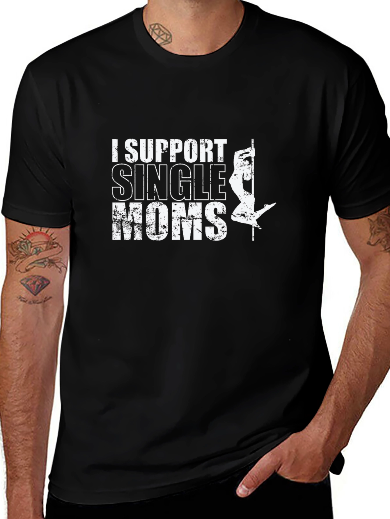 I Support Single Moms Black Graphic Tee