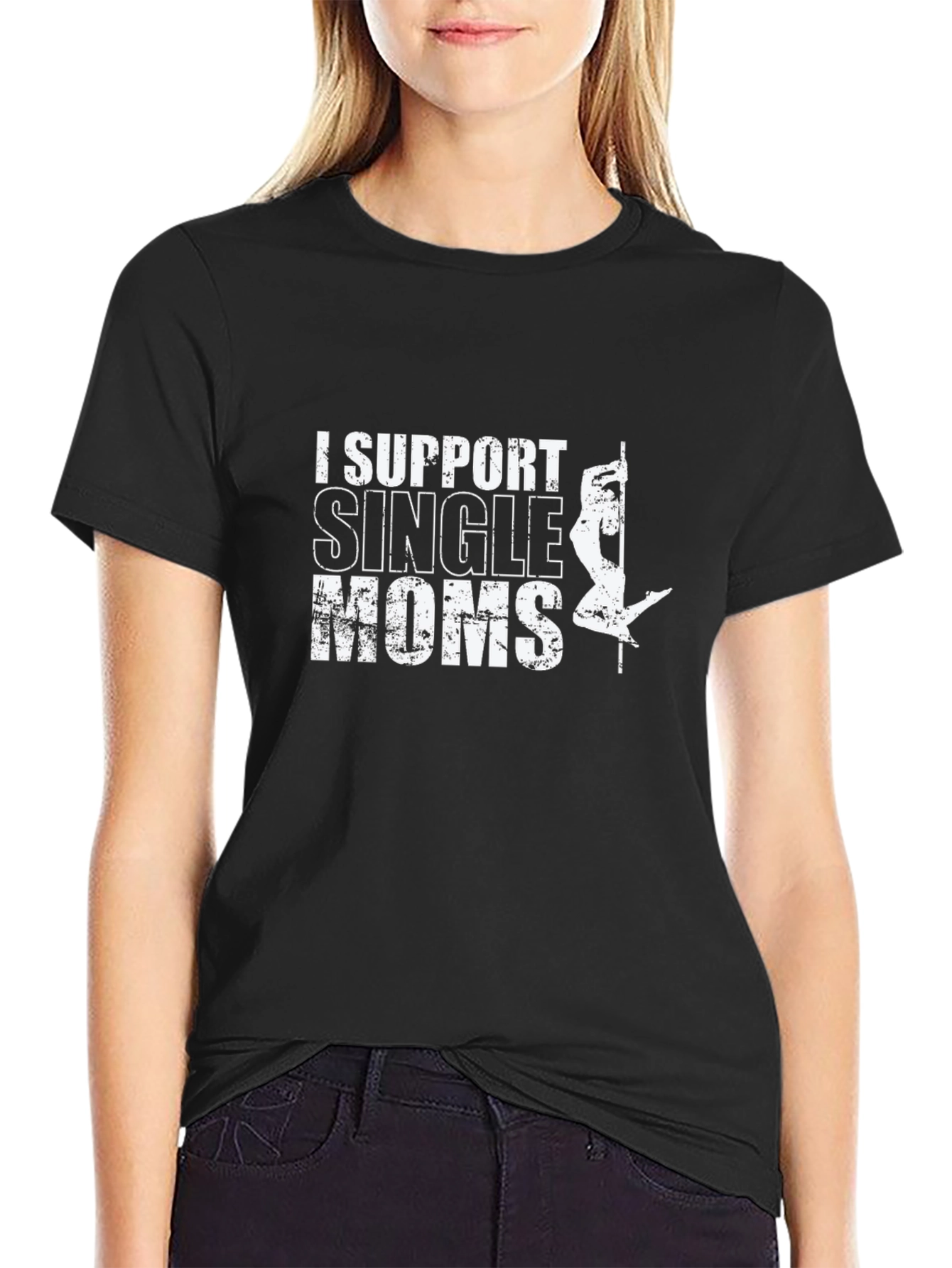 I Support Single Moms Black Graphic Tee