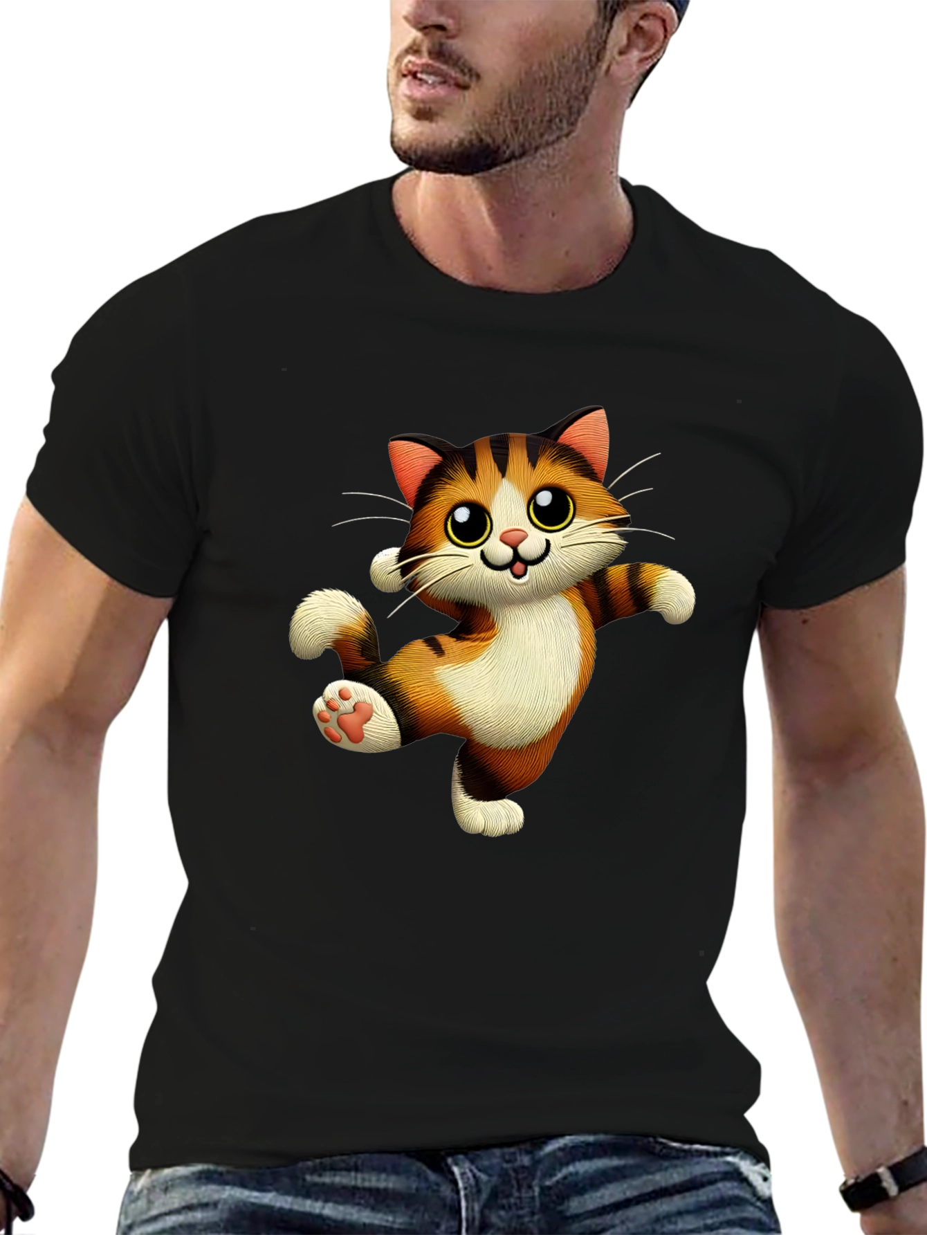 Cute Cartoon Cat Graphic T-Shirt