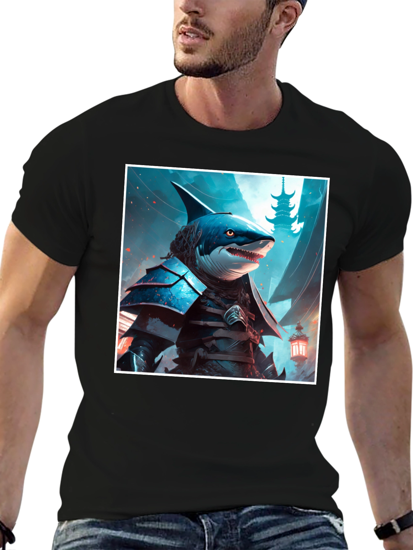 Samurai Shark Graphic Tee - Unique Design