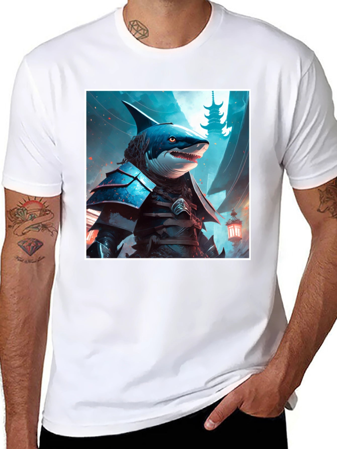 Samurai Shark Graphic Tee - Unique Design