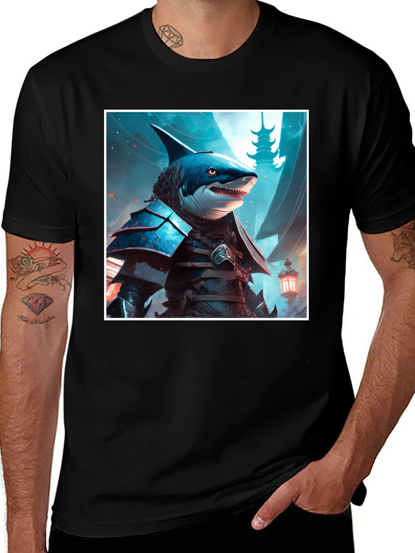 Samurai Shark Graphic Tee - Unique Design