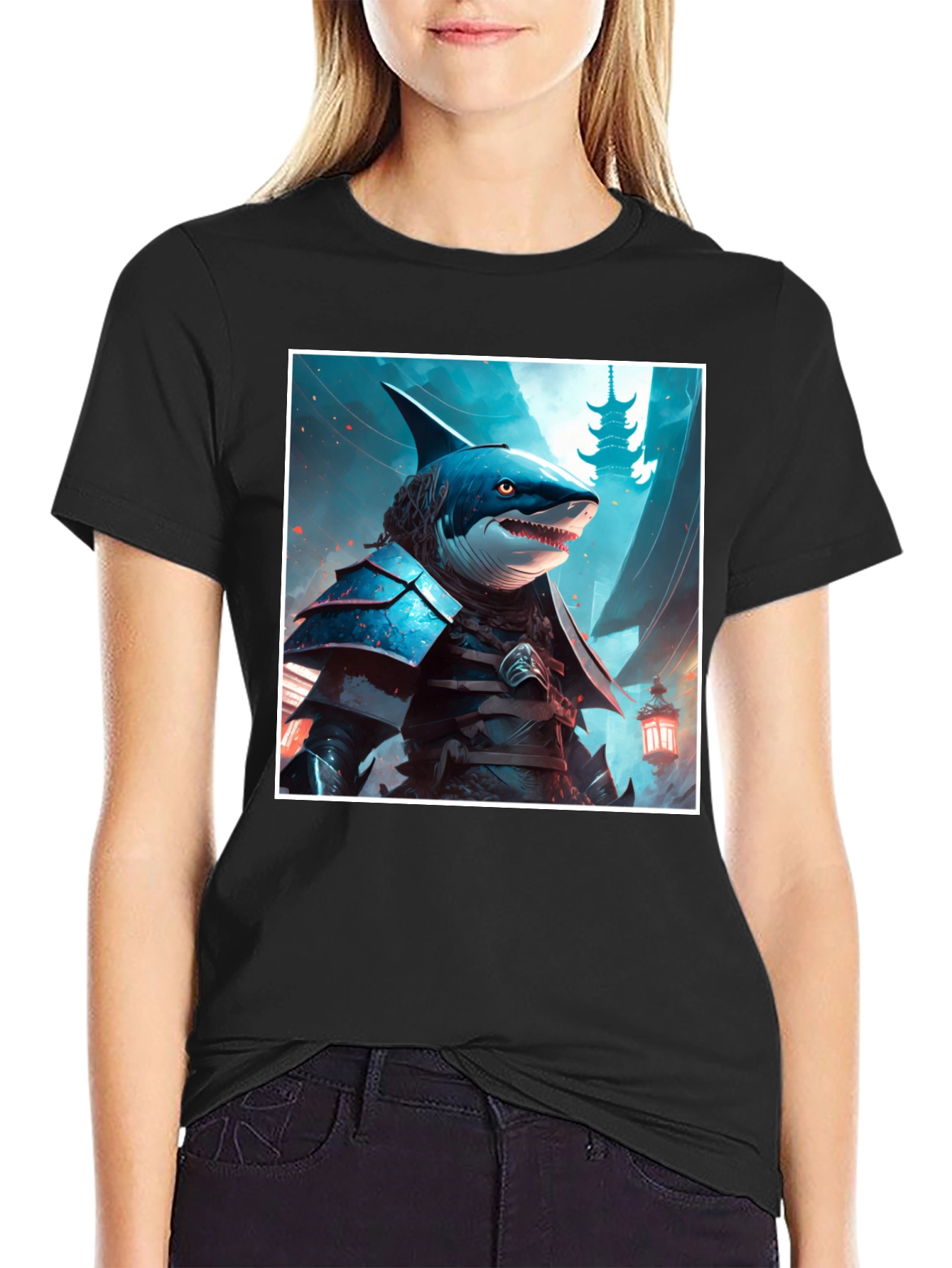Samurai Shark Graphic Tee - Unique Design