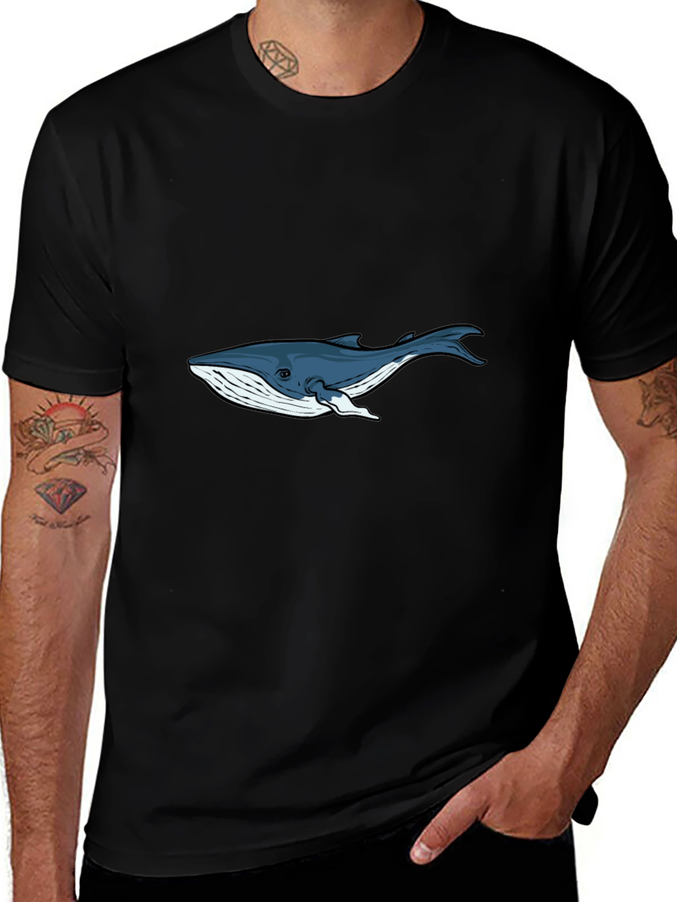 Black T-Shirt with Blue Whale Graphic