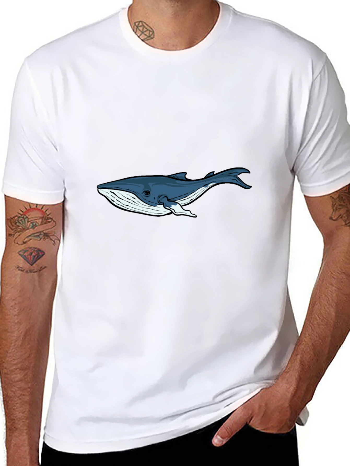 Black T-Shirt with Blue Whale Graphic
