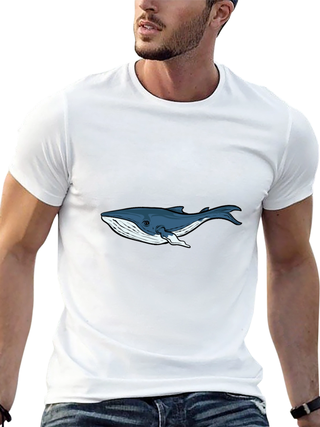 Black T-Shirt with Blue Whale Graphic