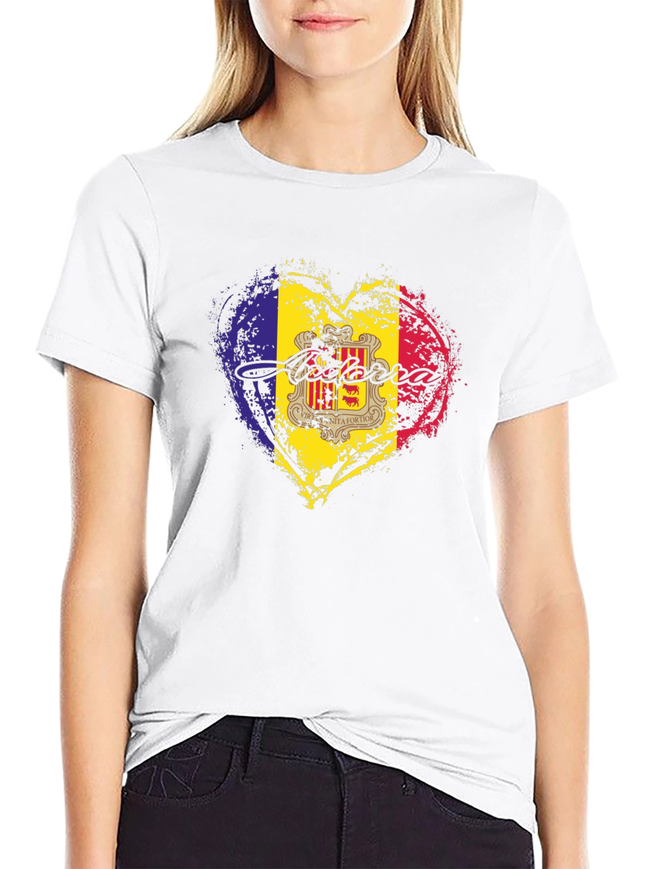 Andorra Flag Heart Black T-Shirt
