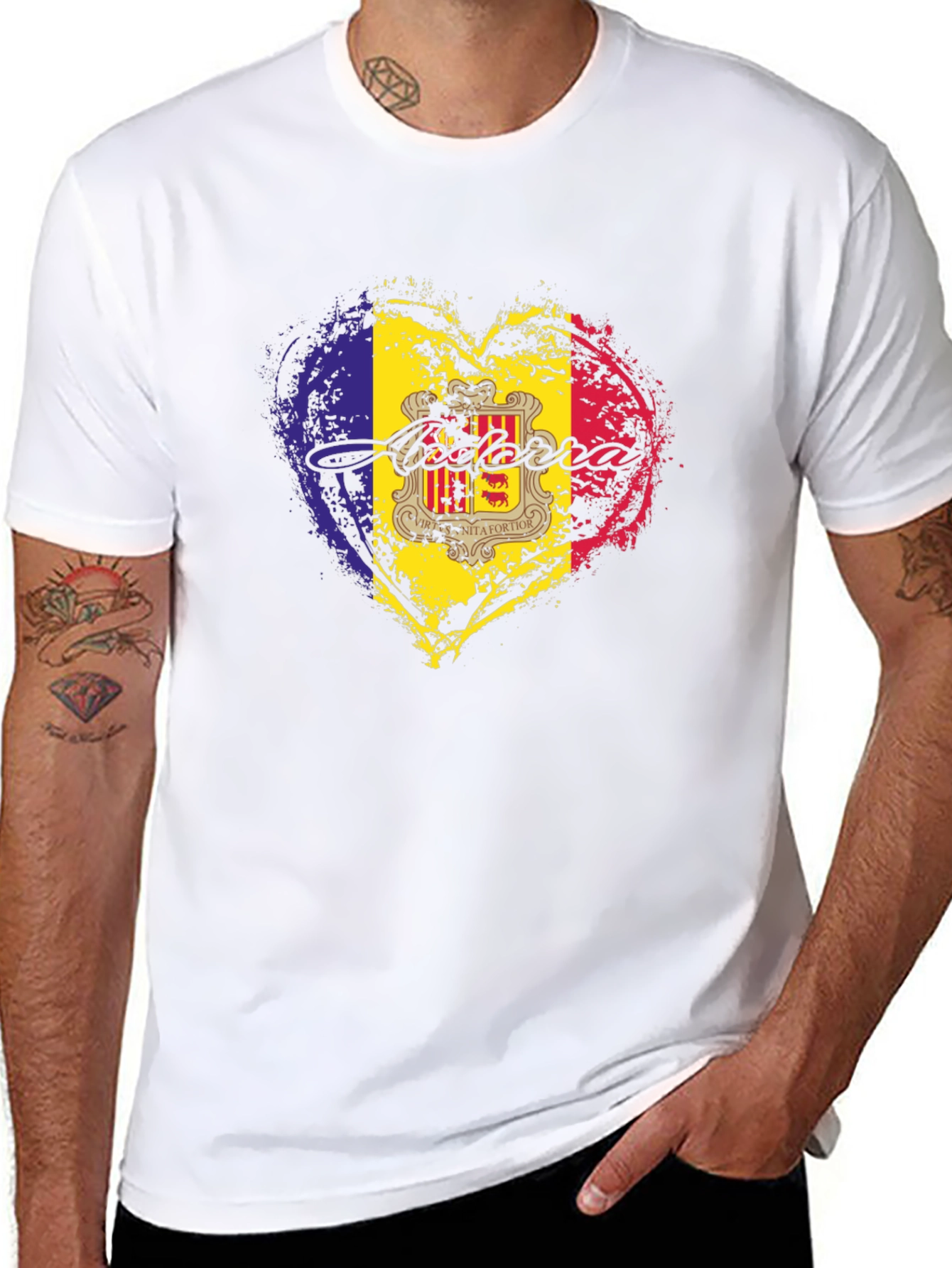 Andorra Flag Heart Black T-Shirt