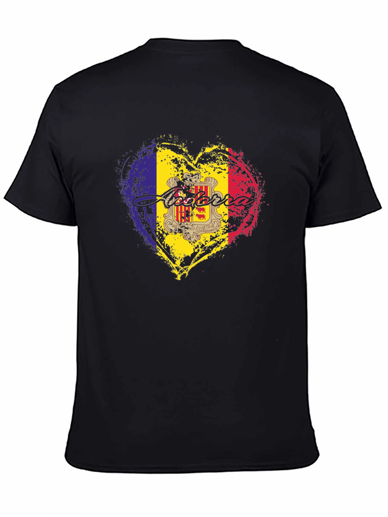 Andorra Flag Heart Black T-Shirt