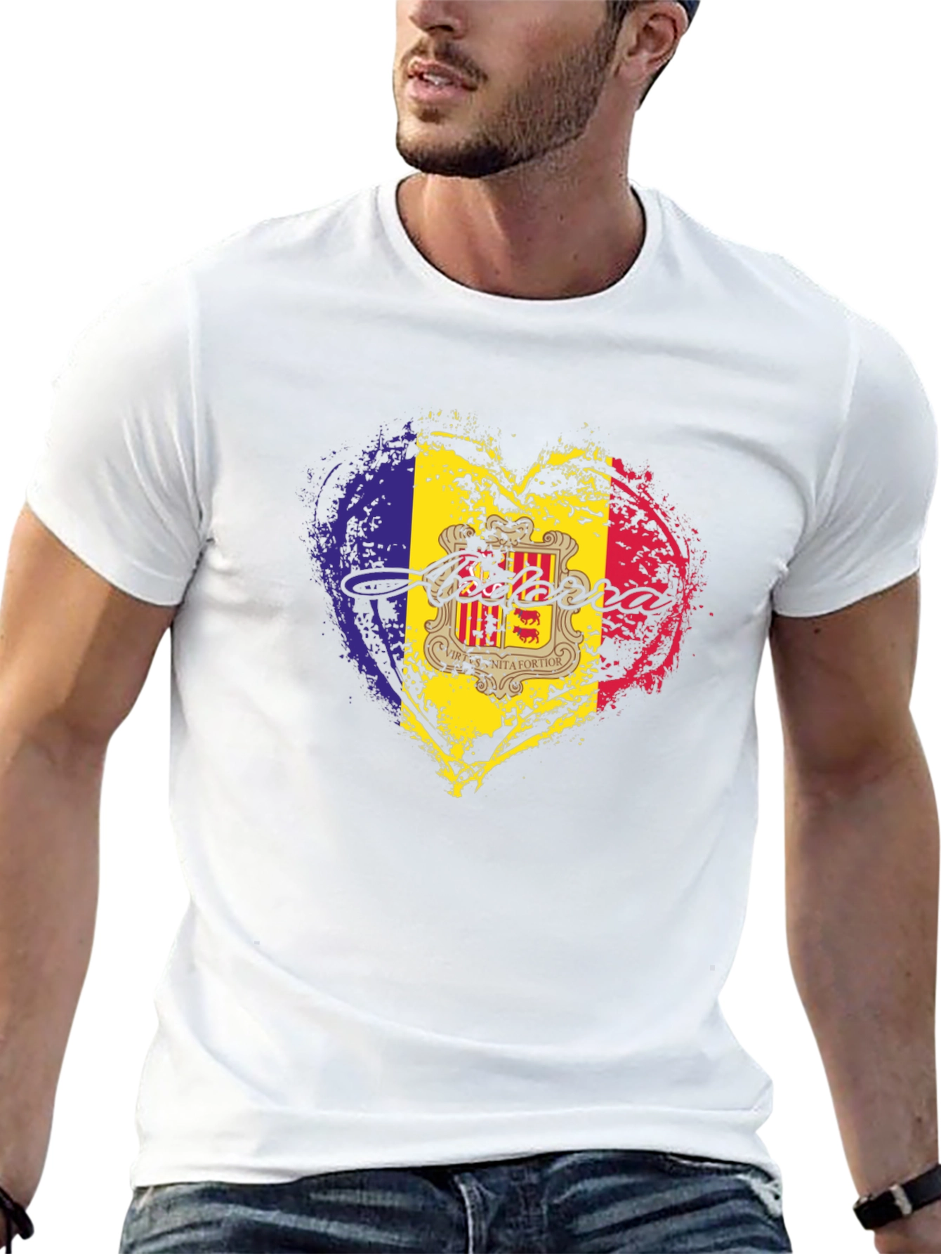Andorra Flag Heart Black T-Shirt