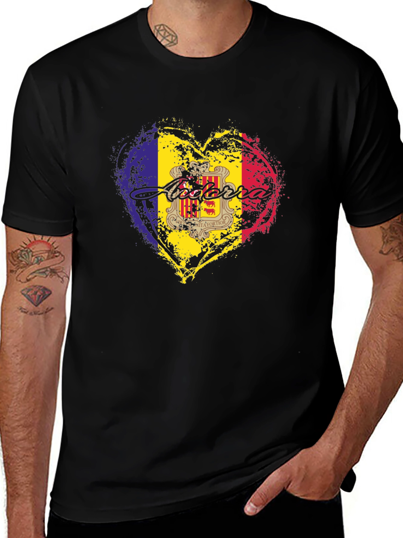 Andorra Flag Heart Black T-Shirt