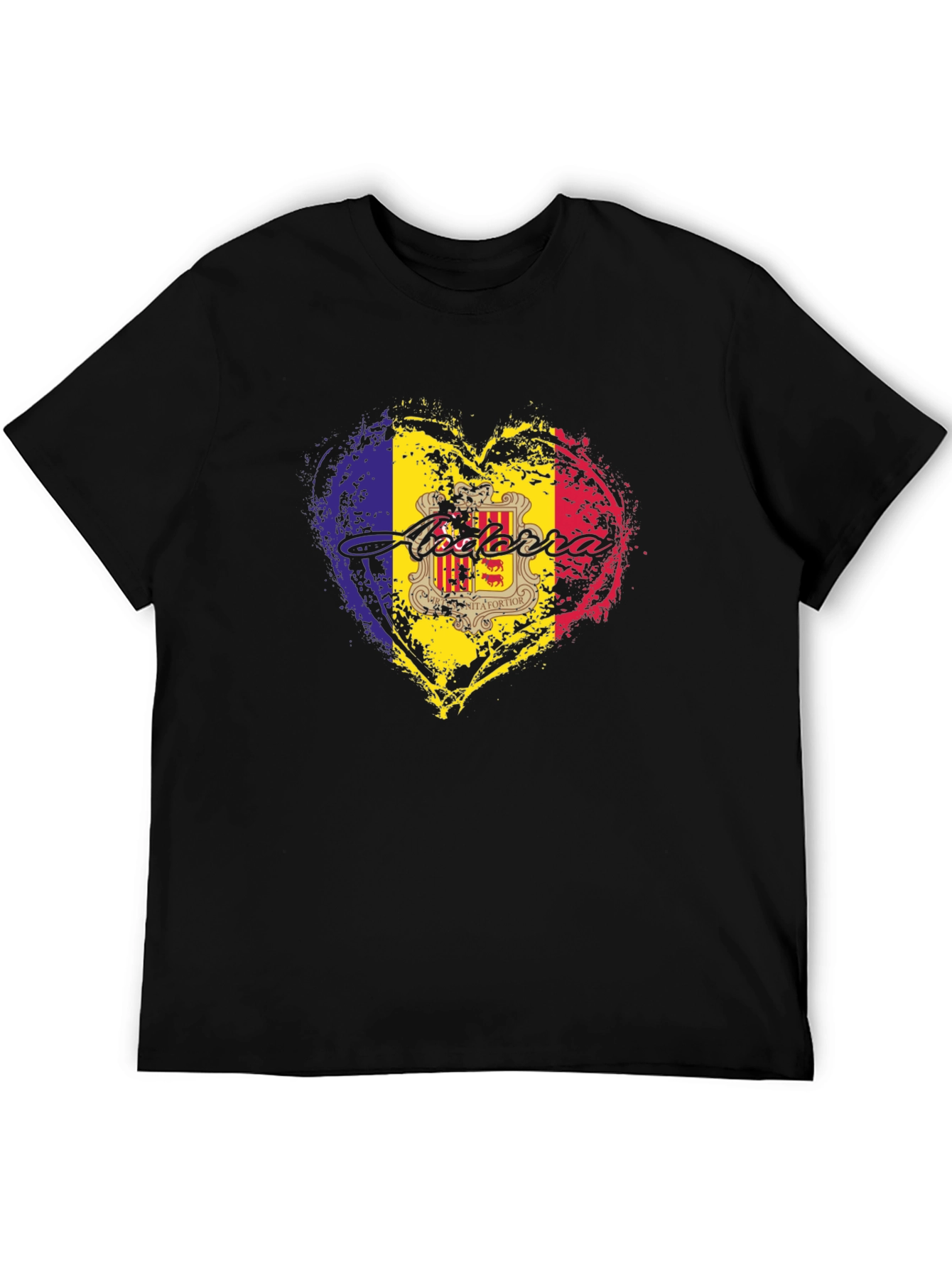 Andorra Flag Heart Black T-Shirt