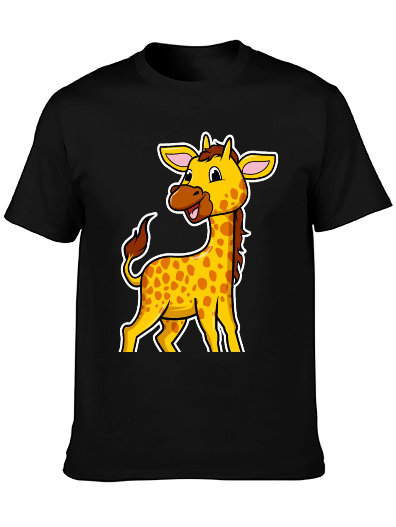 Giraffe Cartoon Graphic Black T-Shirt