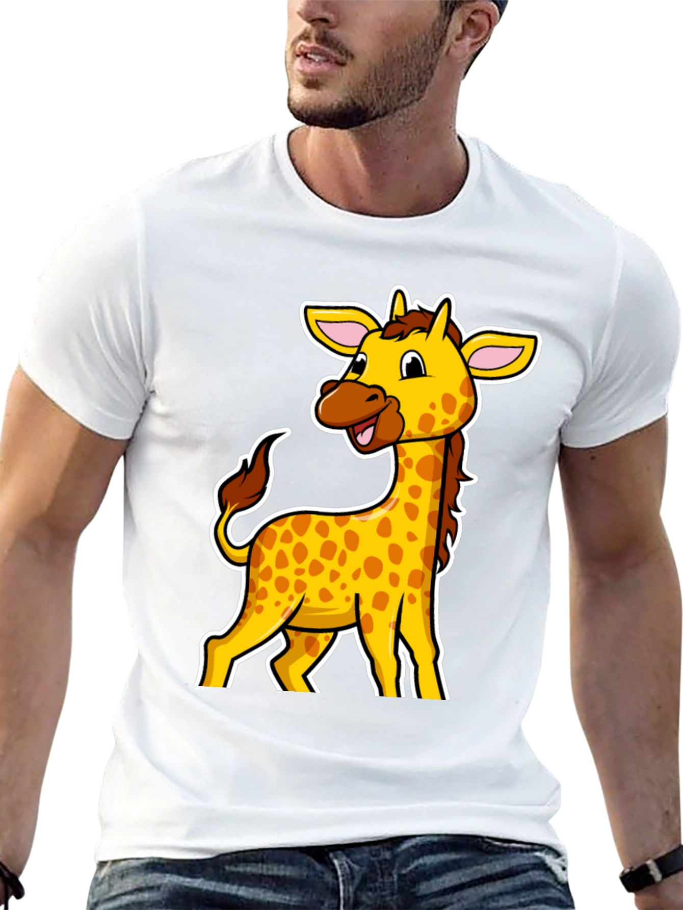 Giraffe Cartoon Graphic Black T-Shirt