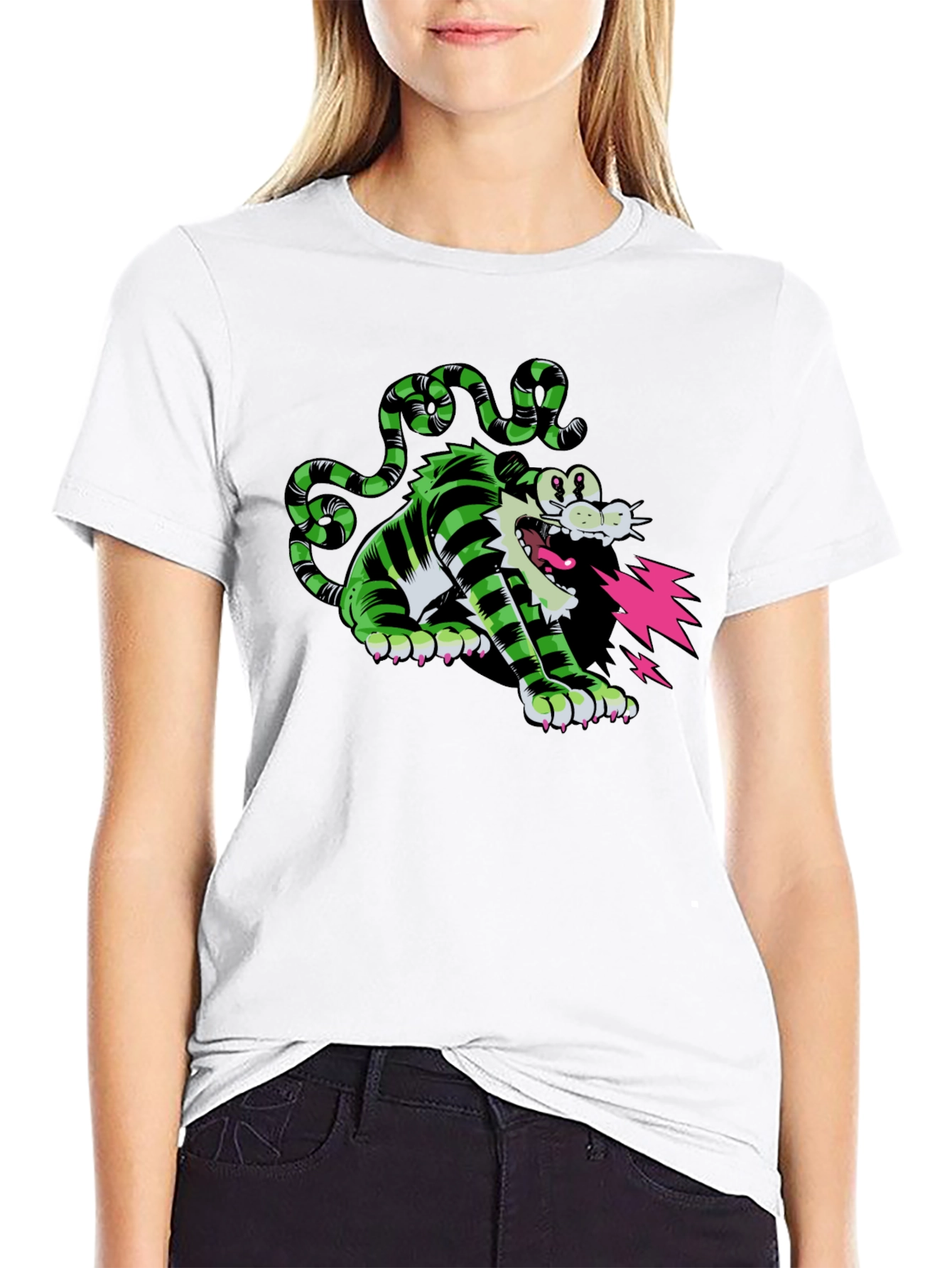 Cartoon Cat T-Shirt - Green and Black
