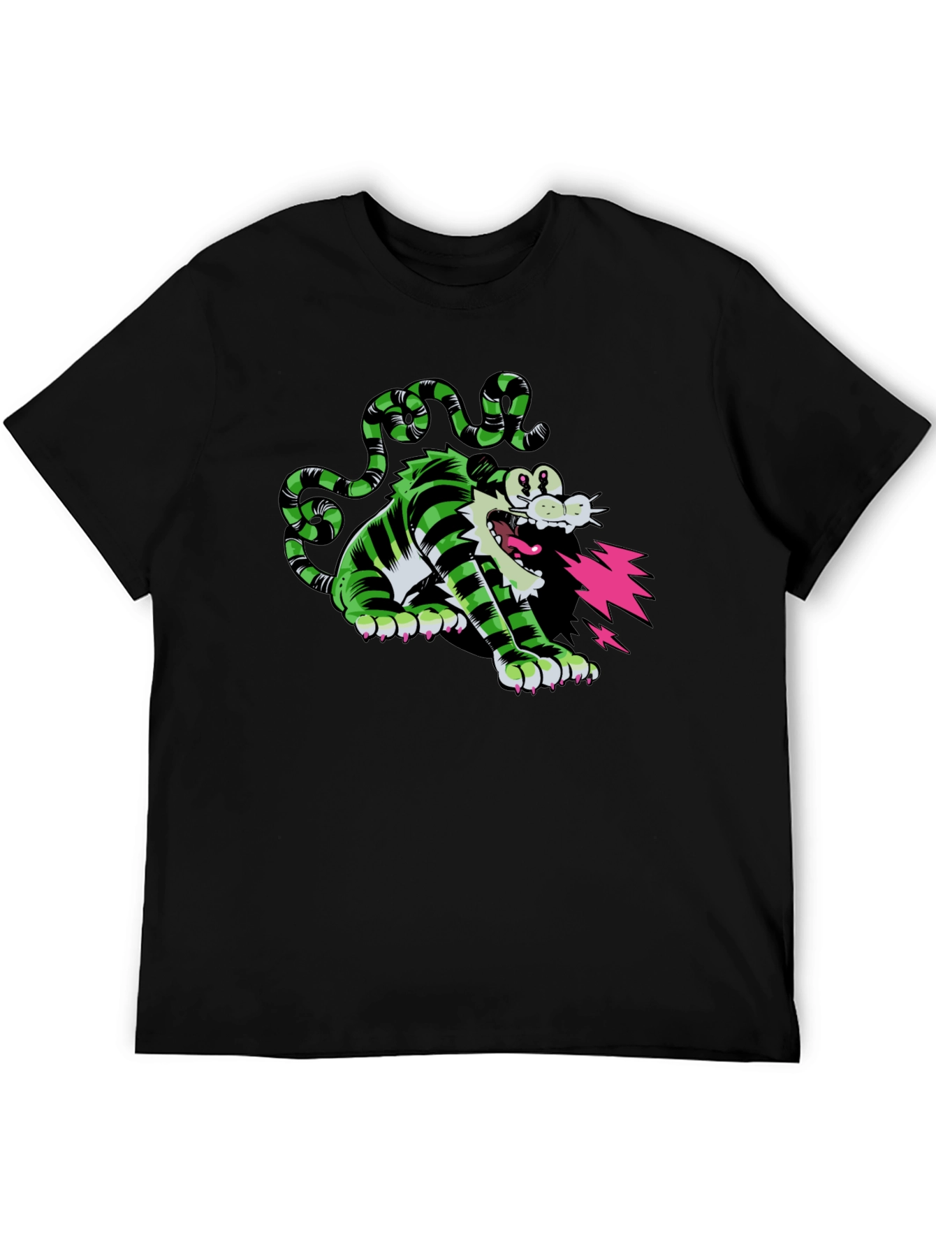 Cartoon Cat T-Shirt - Green and Black