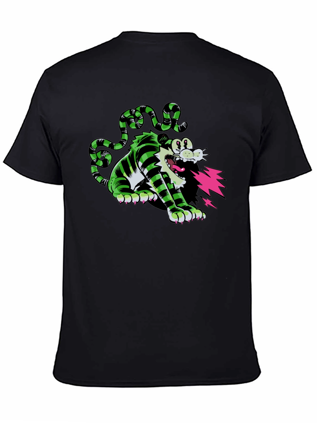Cartoon Cat T-Shirt - Green and Black