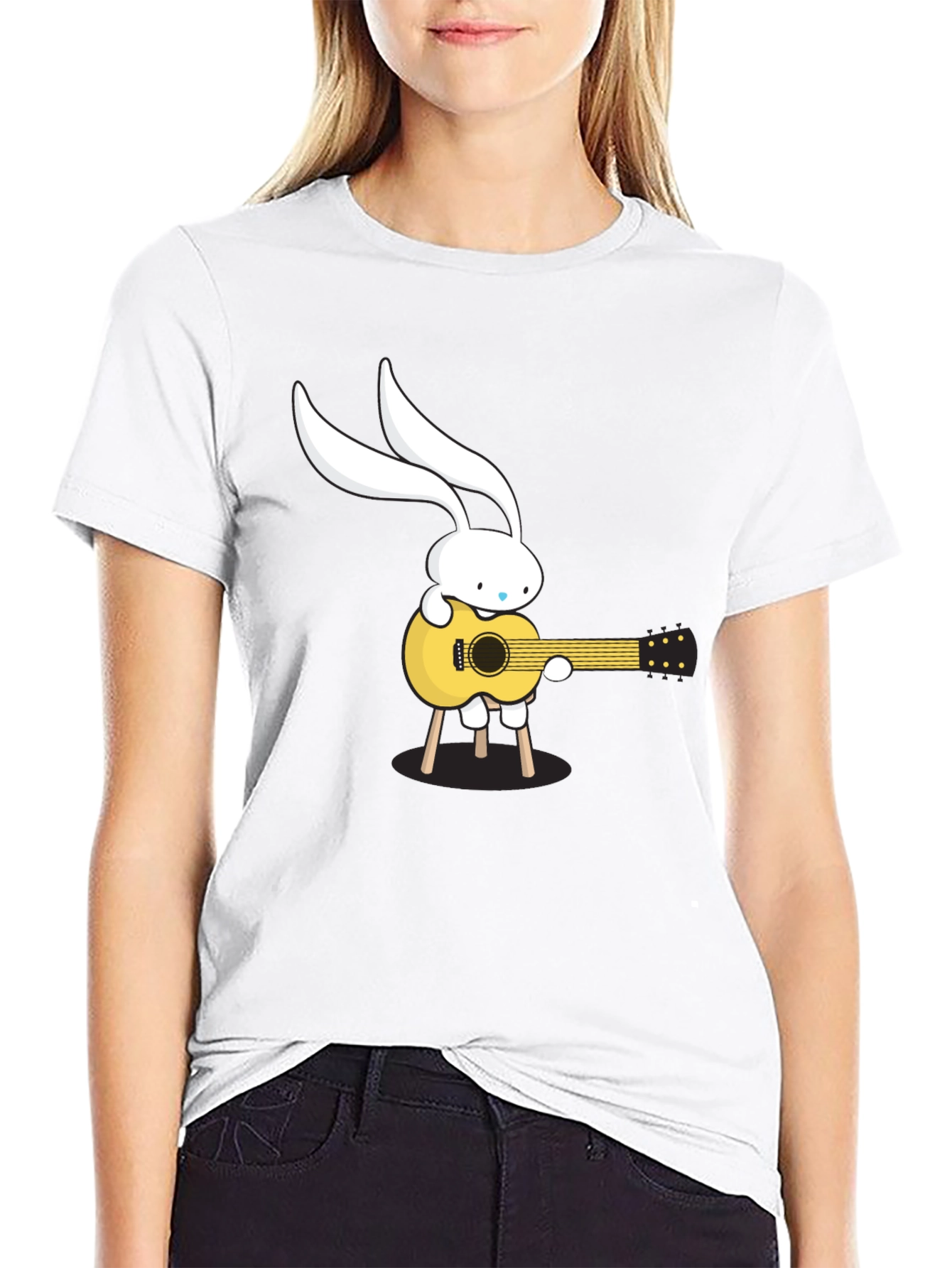 Bunny Guitarist Graphic Tee - Black Cotton T-Shirt