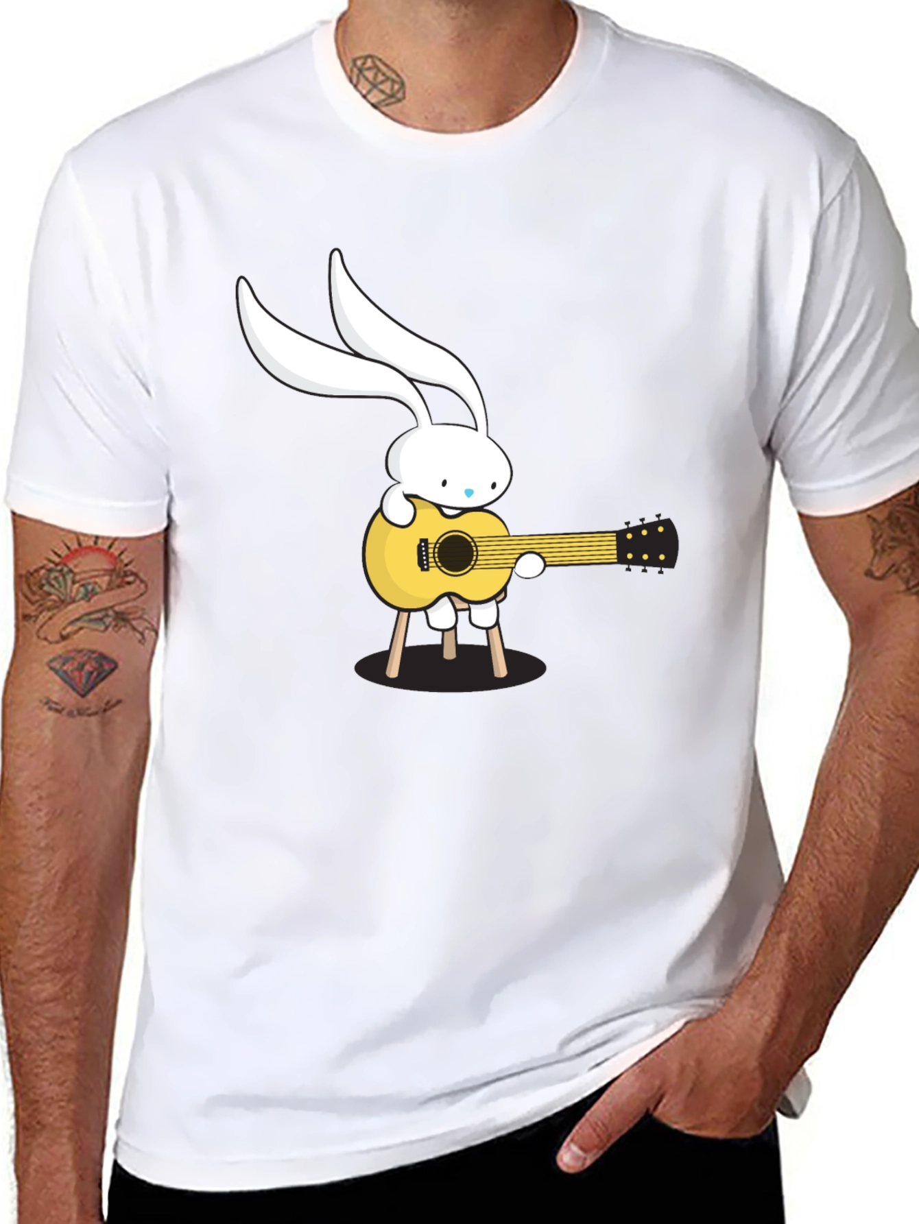 Bunny Guitarist Graphic Tee - Black Cotton T-Shirt