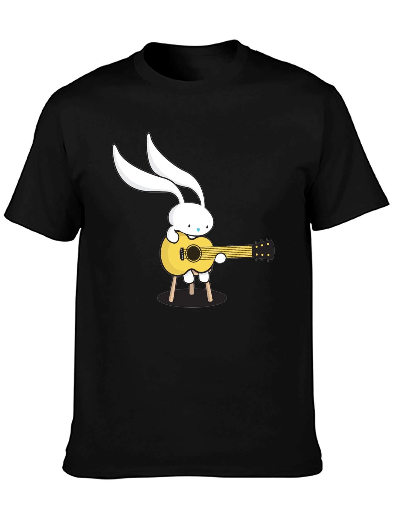 Bunny Guitarist Graphic Tee - Black Cotton T-Shirt