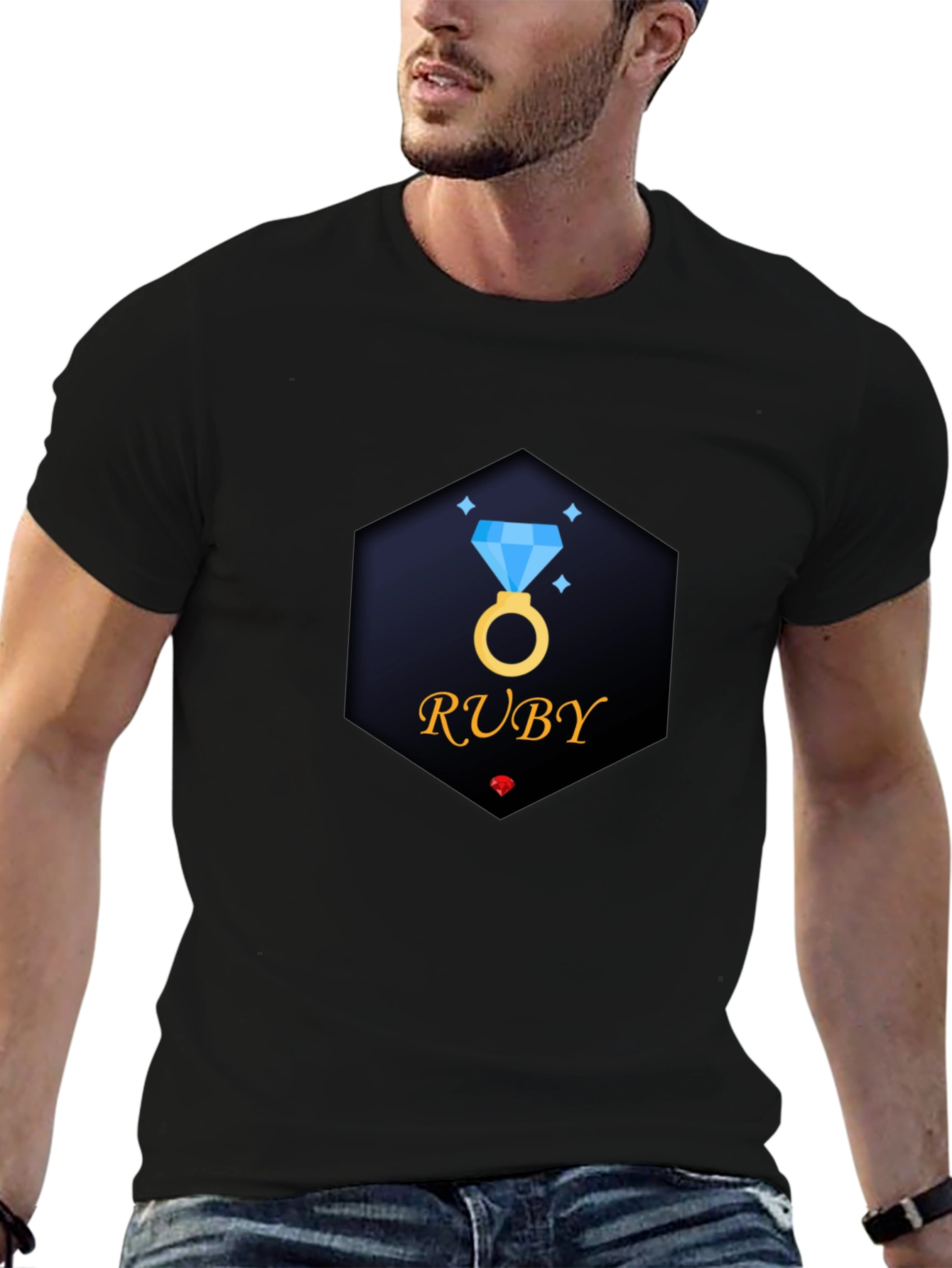 Ruby Diamond Ring Black T-Shirt