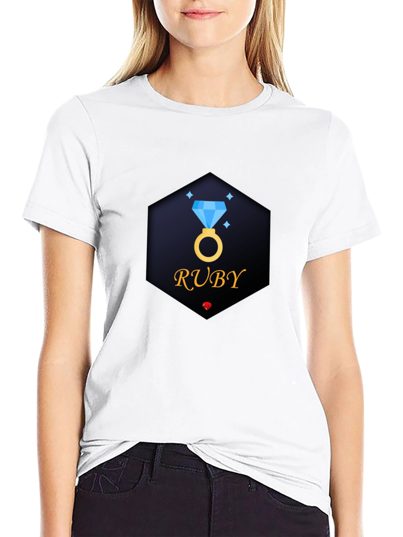 Ruby Diamond Ring Black T-Shirt