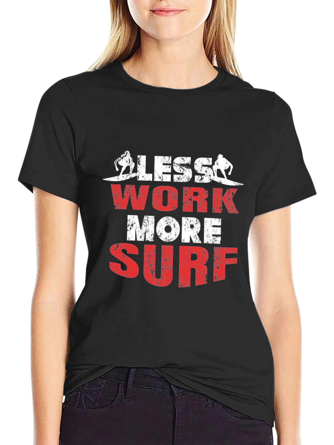 Less Work More Surf Black Graphic Tee