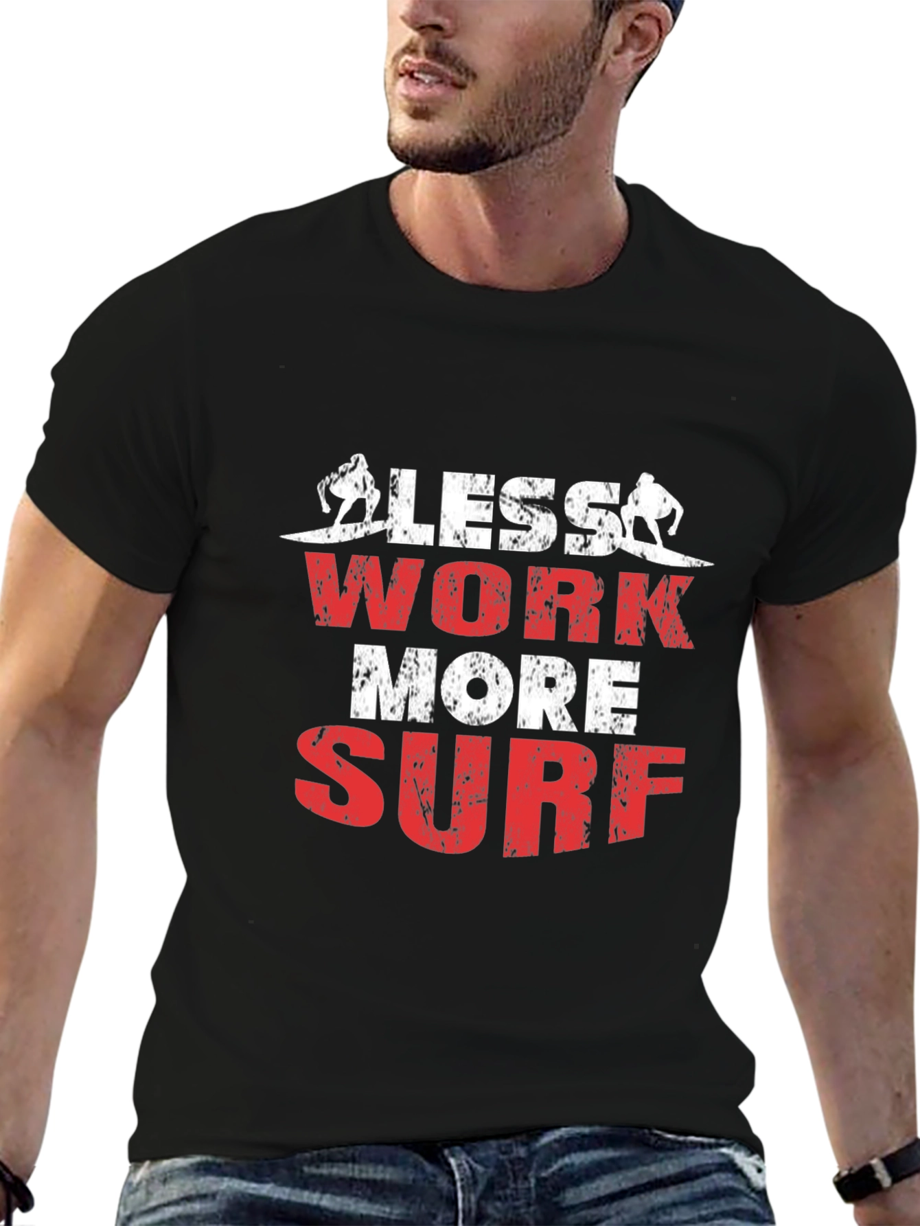 Less Work More Surf Black Graphic Tee