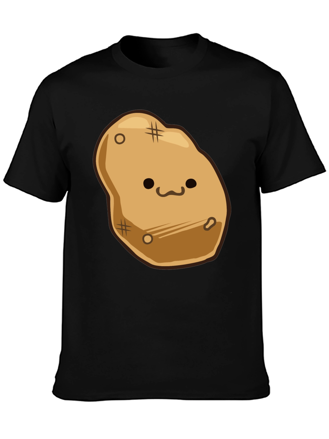 Cute Potato Graphic Print Black T-Shirt