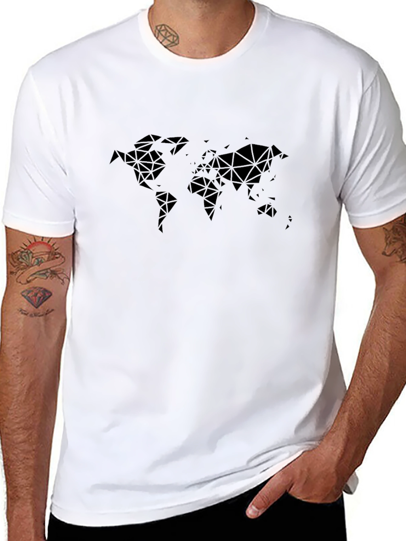 Geometric World Map Tee - Modern Black T-Shirt
