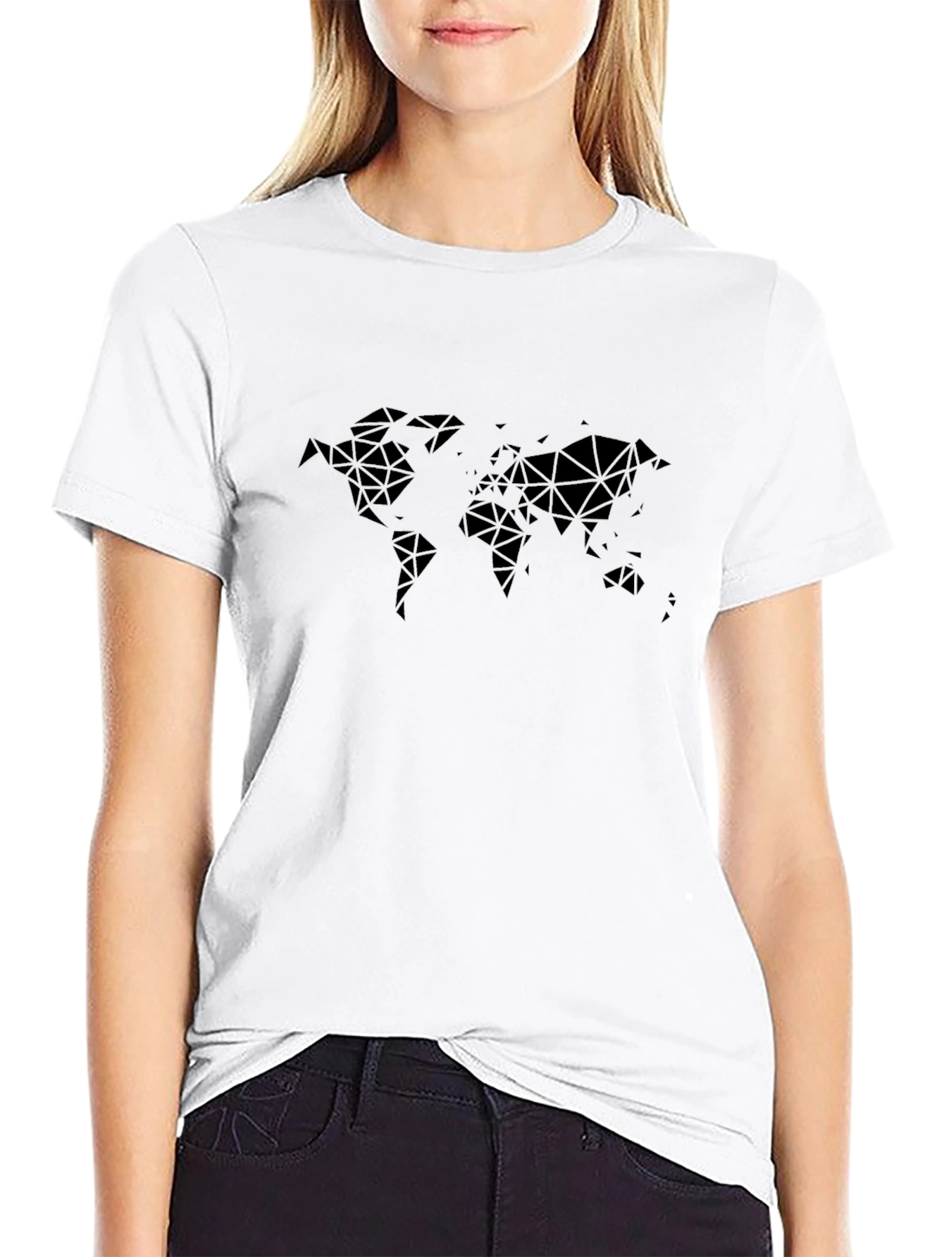 Geometric World Map Tee - Modern Black T-Shirt