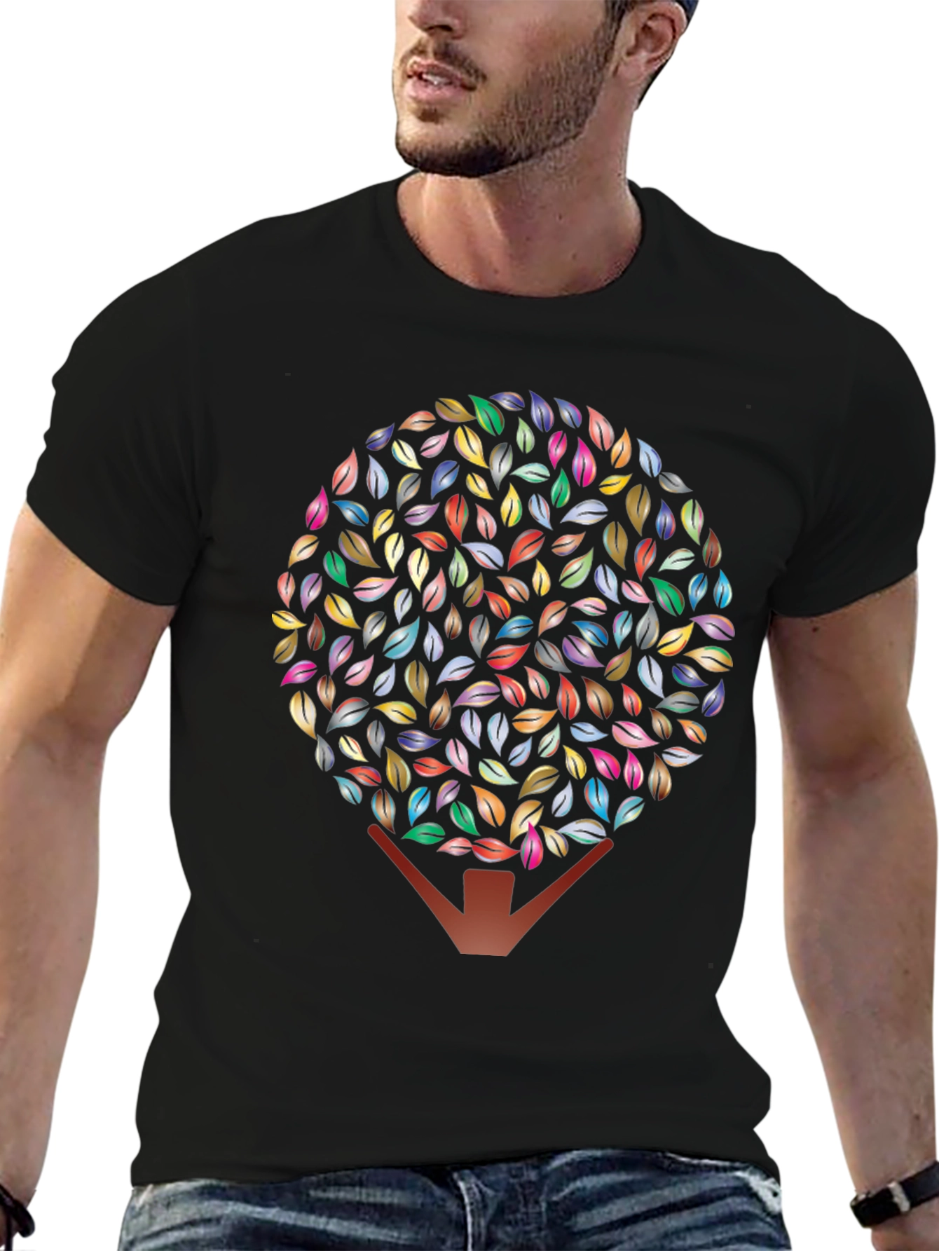 Leaf Tree Graphic Black T-Shirt